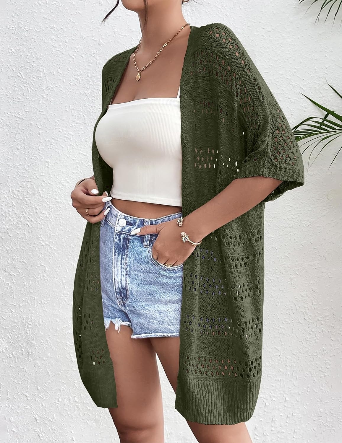image:imageZeagoo Lightweight Summer Crochet Cardigan for WomenDark Green