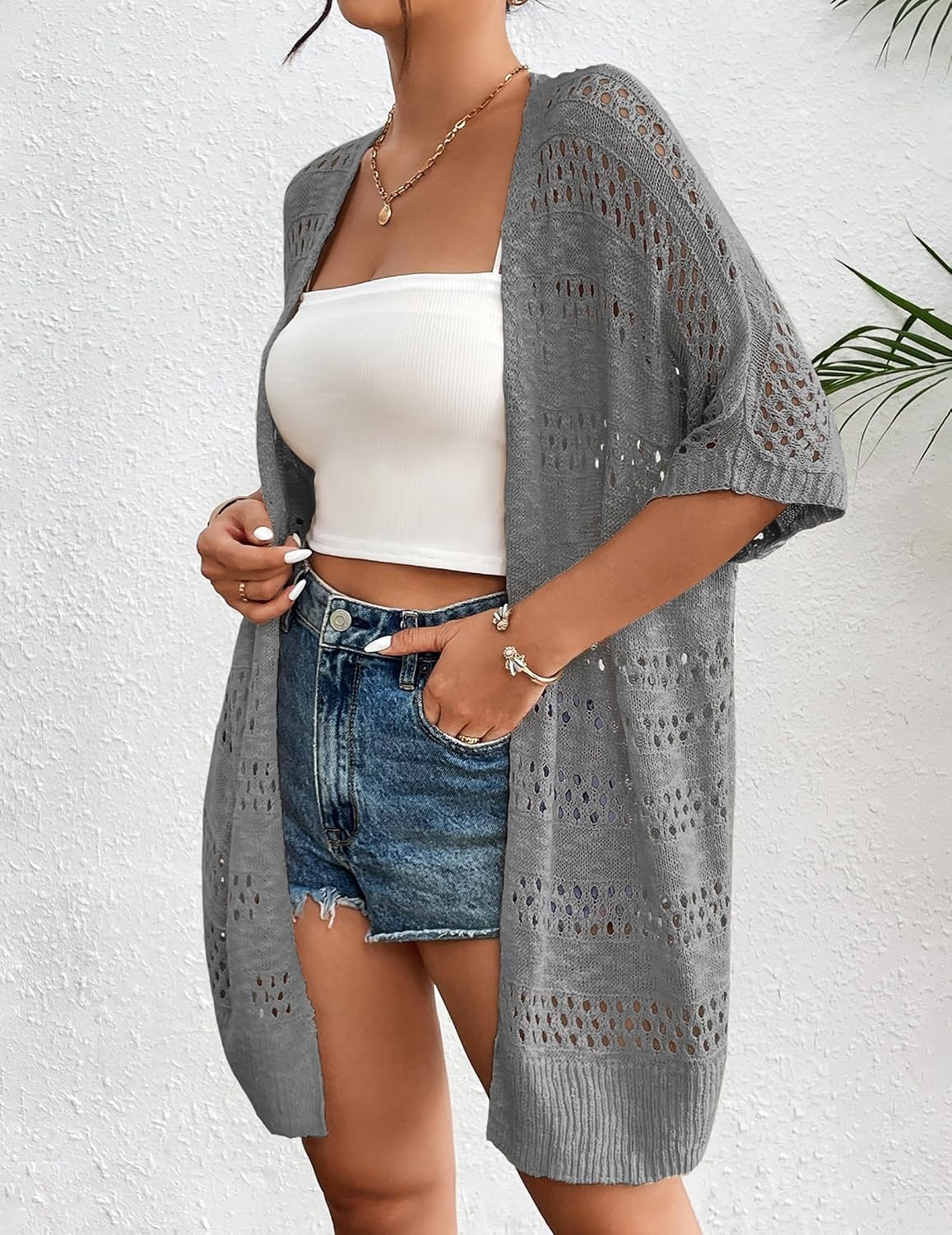image:imageZeagoo Lightweight Summer Crochet Cardigan for WomenDark Grey