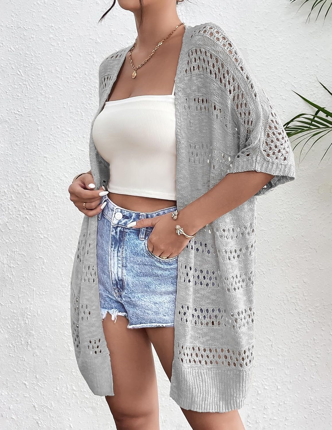 image:imageZeagoo Lightweight Summer Crochet Cardigan for WomenGrey