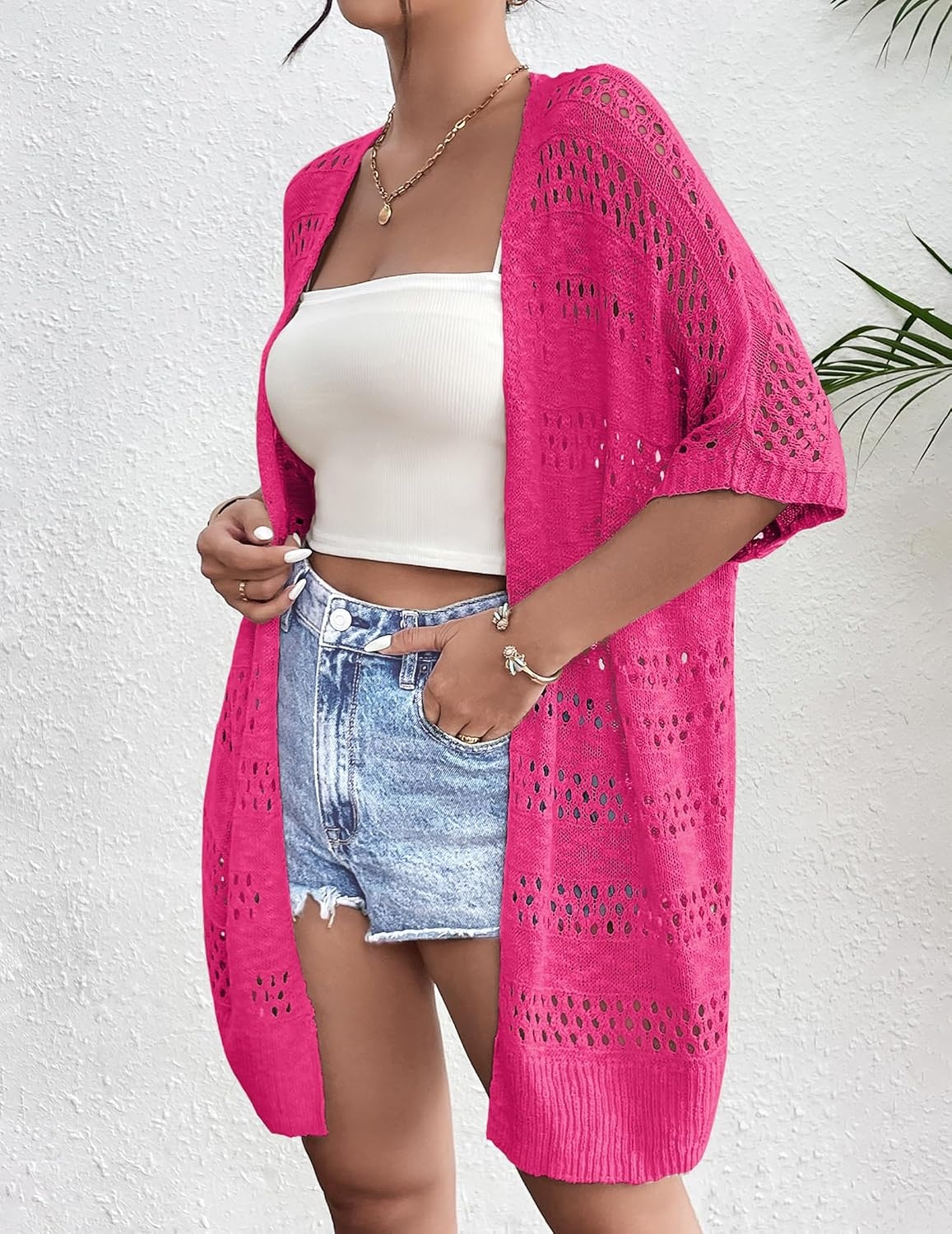image:imageZeagoo Lightweight Summer Crochet Cardigan for WomenHot Pink