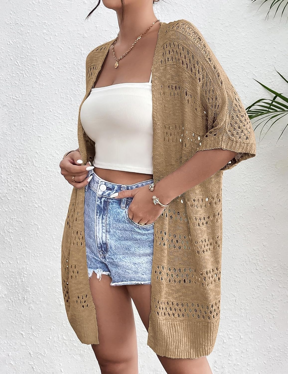 image:imageZeagoo Lightweight Summer Crochet Cardigan for WomenKhaki