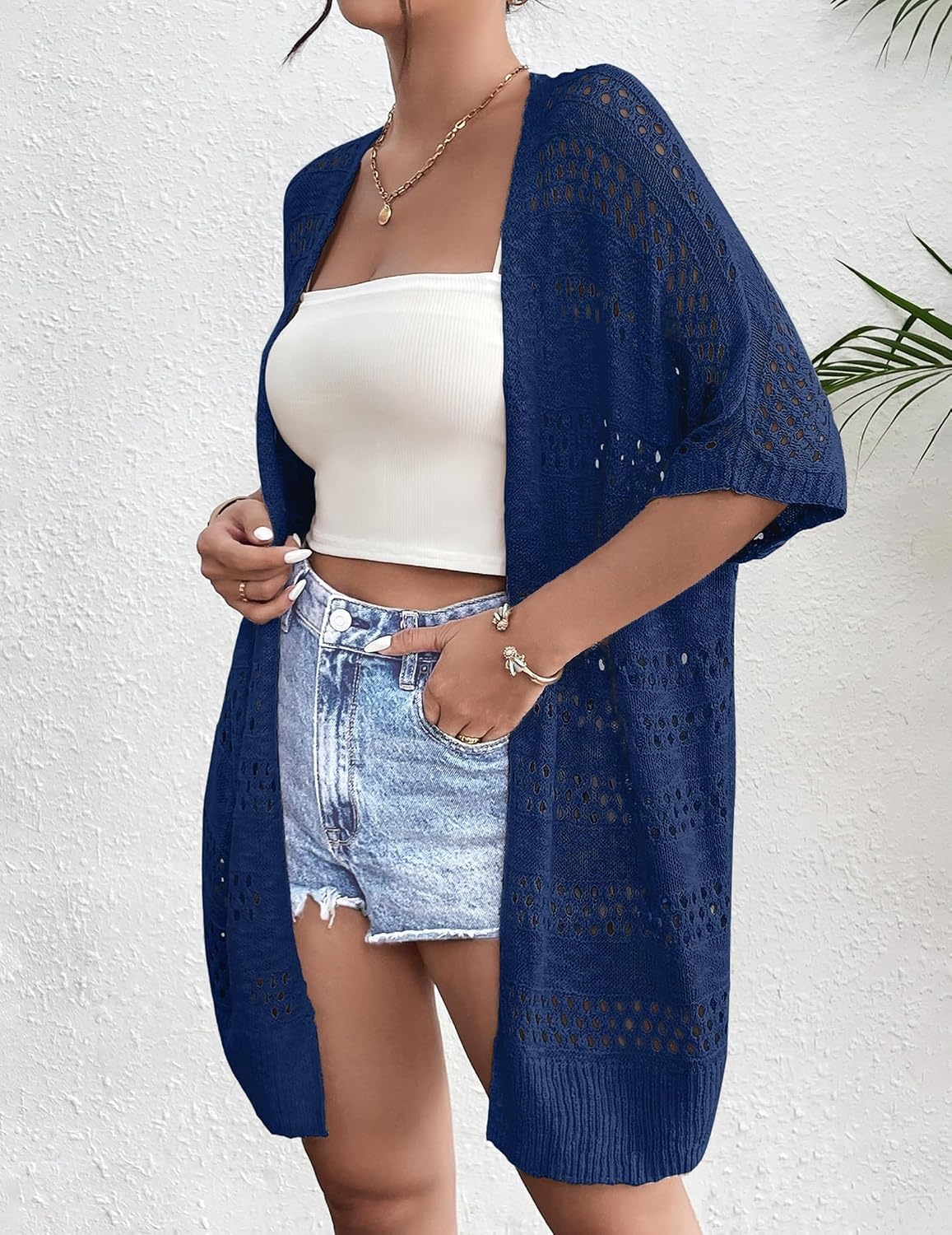 image:imageZeagoo Lightweight Summer Crochet Cardigan for WomenNavy Blue