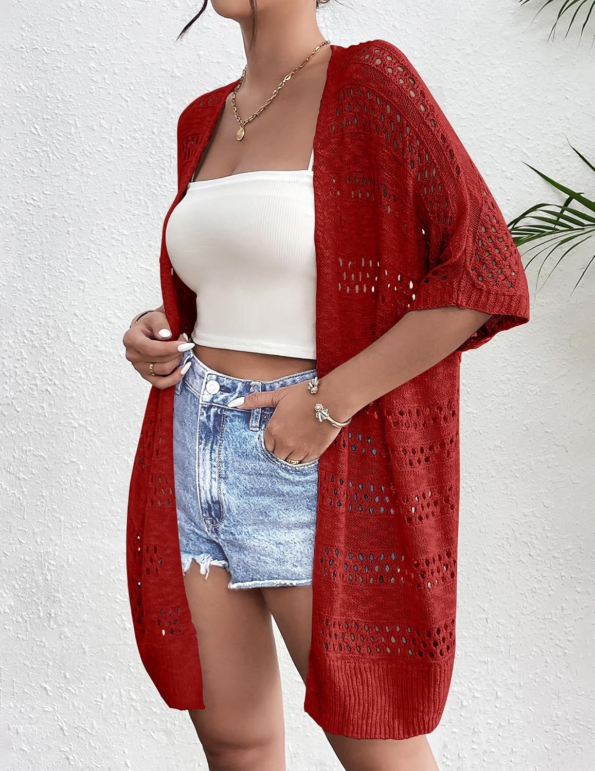 image:imageZeagoo Lightweight Summer Crochet Cardigan for WomenRed