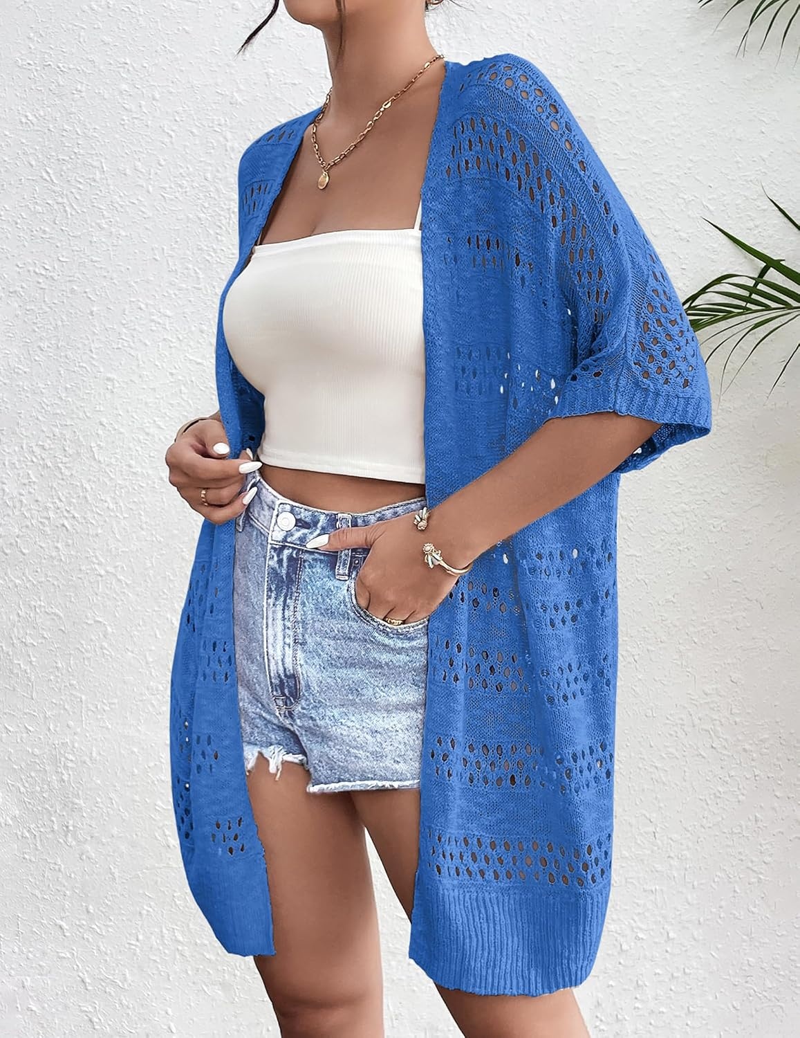 image:imageZeagoo Lightweight Summer Crochet Cardigan for WomenRoyal Blue