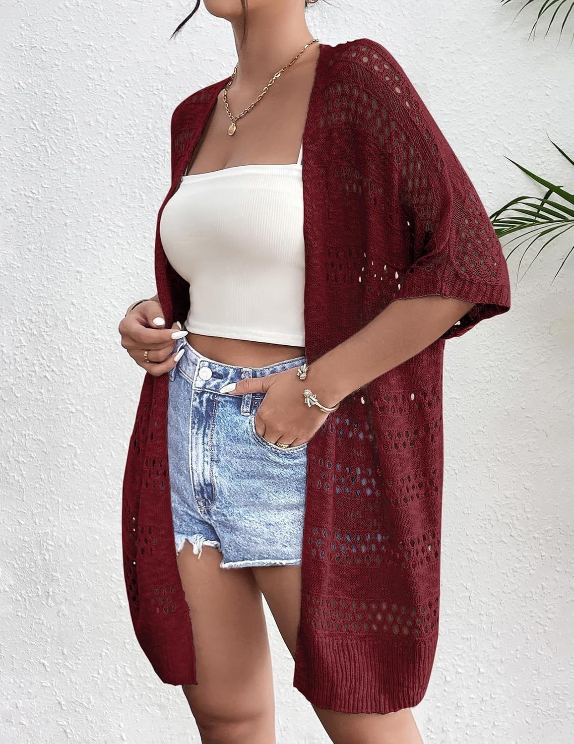 image:imageZeagoo Lightweight Summer Crochet Cardigan for WomenWine Red