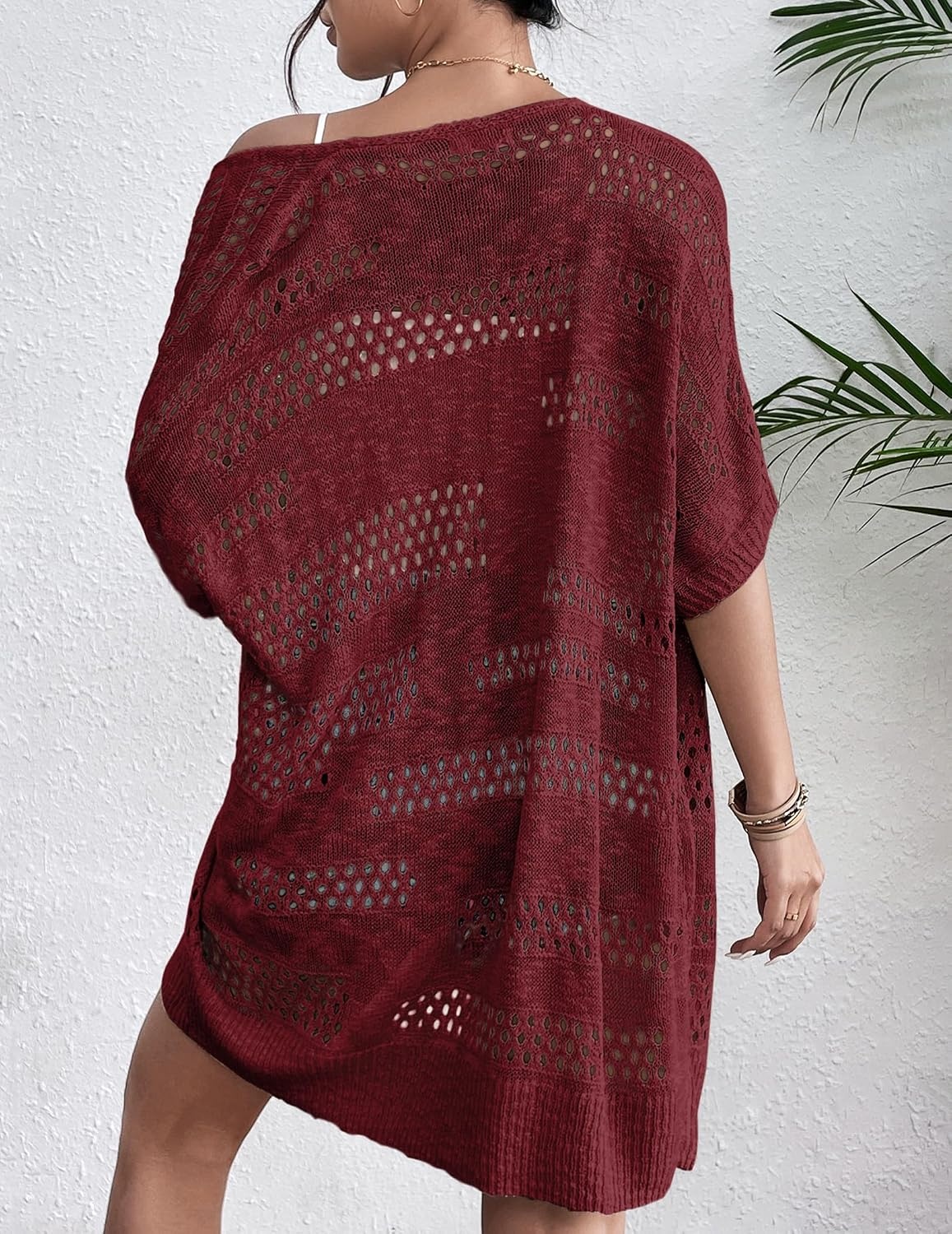 image:imageZeagoo Lightweight Summer Crochet Cardigan for WomenWine Red