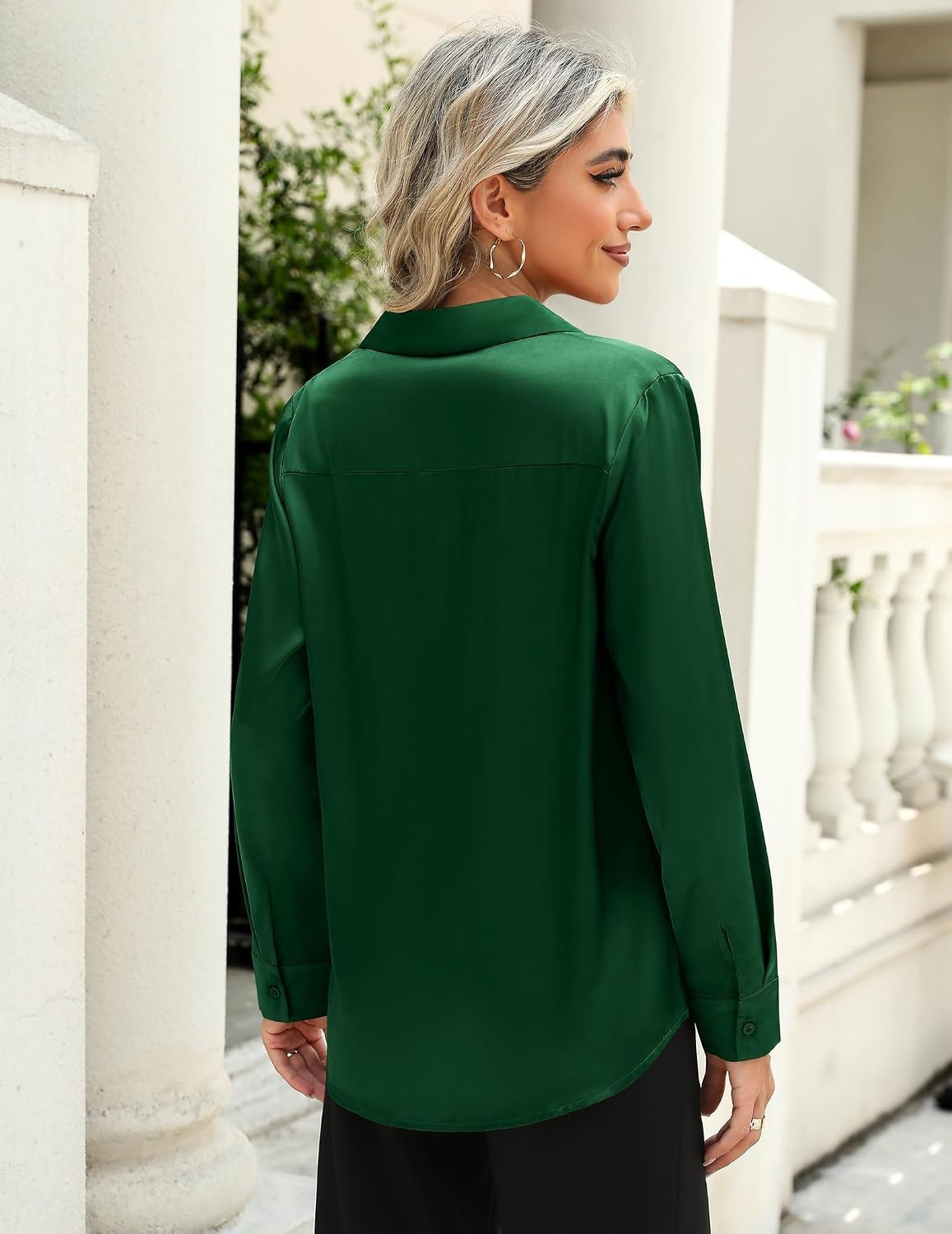 image:imageZeagoo Satin Blouses for Women Casual Long Sleeve Button Down Silk Shirts Dressy Business Work Tunic TopPurple