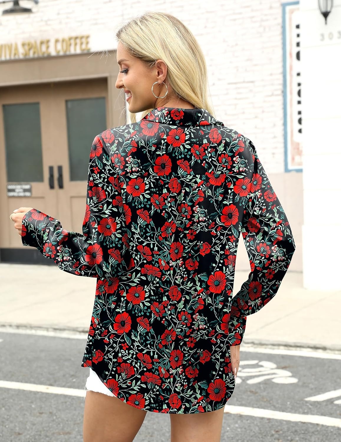 image:imageZeagoo Satin Blouses for Women Silk Button Down Shirts Long Sleeve TopsCrimson Nocturne