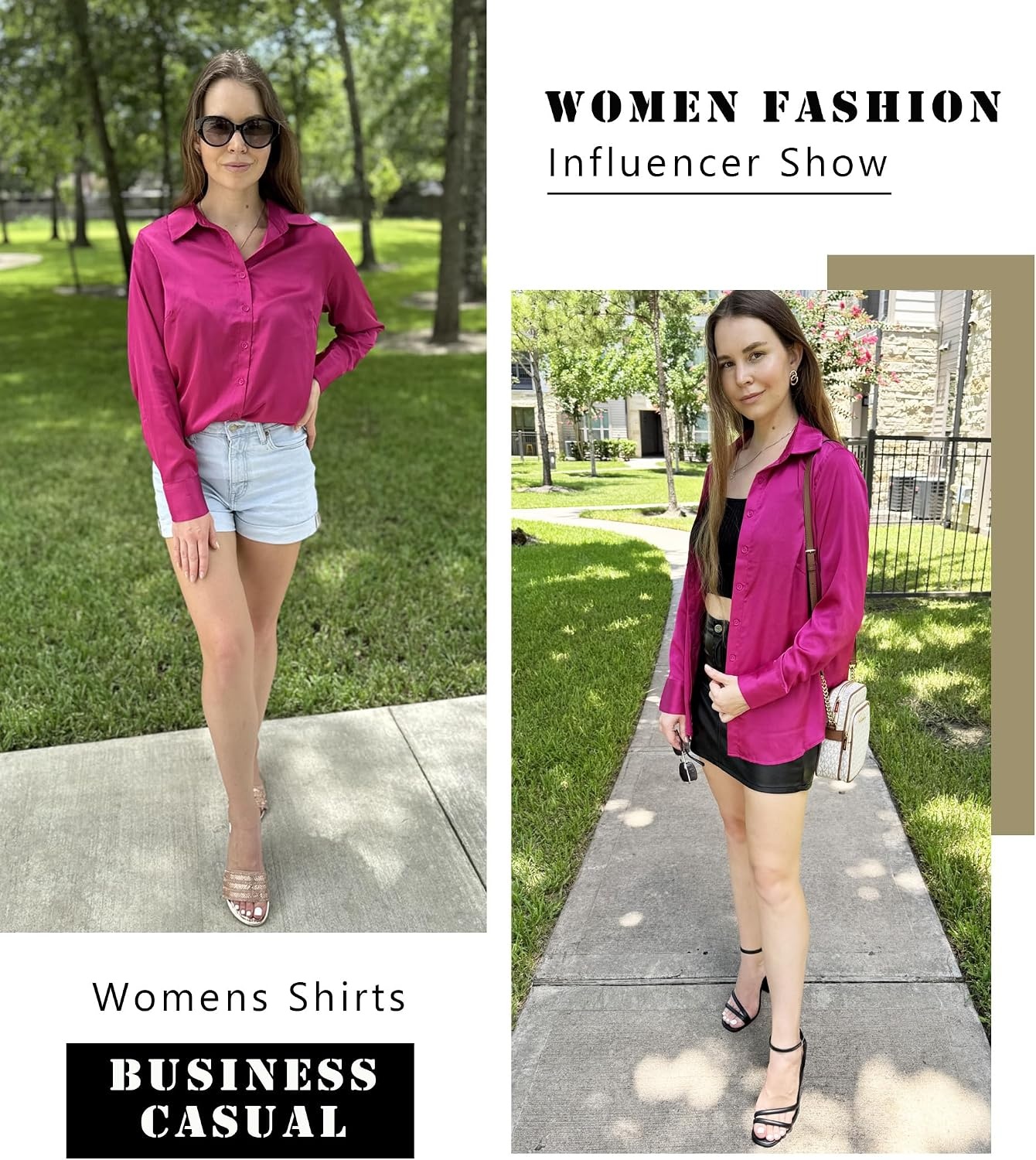 image:imageZeagoo Satin Blouses for Women Silk Button Down Shirts Long Sleeve TopsHot Pink