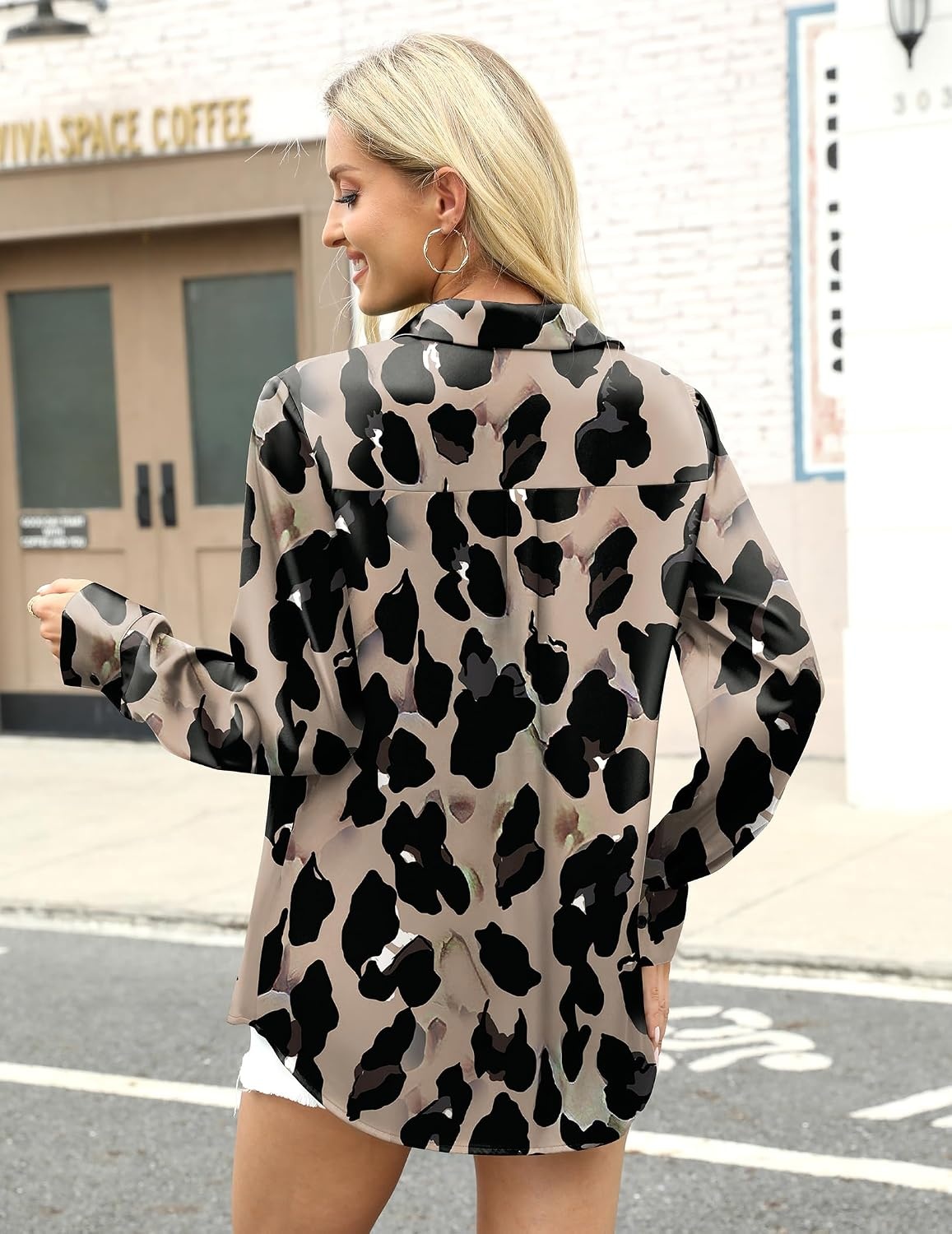 image:imageZeagoo Satin Blouses for Women Silk Button Down Shirts Long Sleeve TopsLeopard
