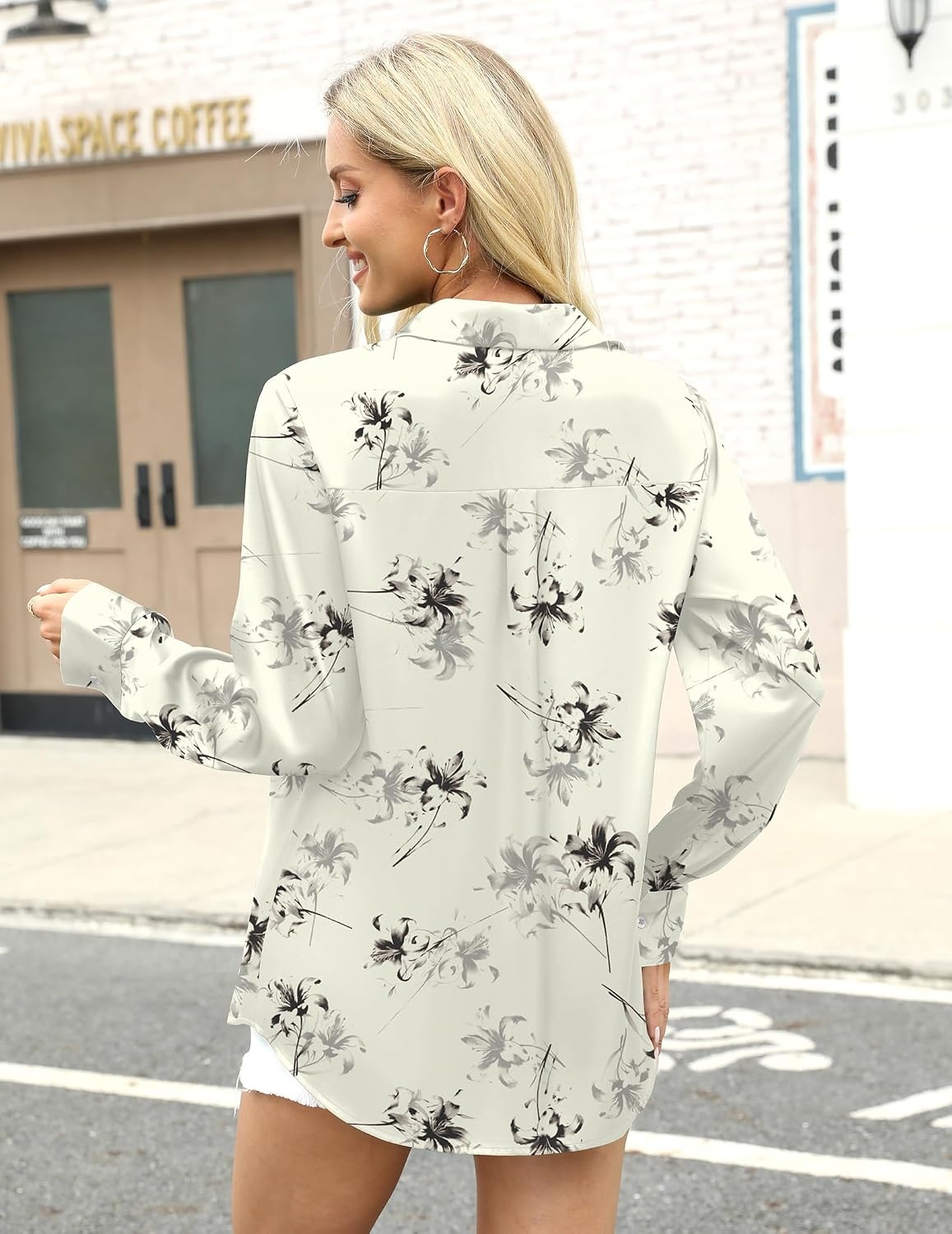 image:imageZeagoo Satin Blouses for Women Silk Button Down Shirts Long Sleeve TopsSilk Bloom Whisper