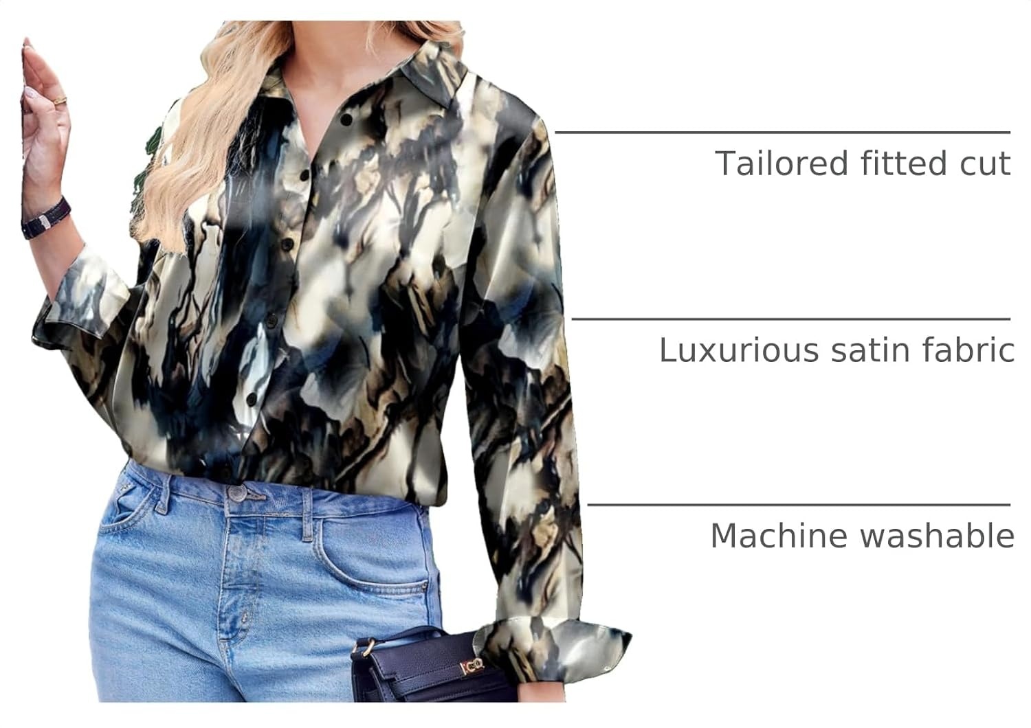 image:imageZeagoo Satin Blouses for Women Silk Button Down Shirts Long Sleeve TopsTie Dye