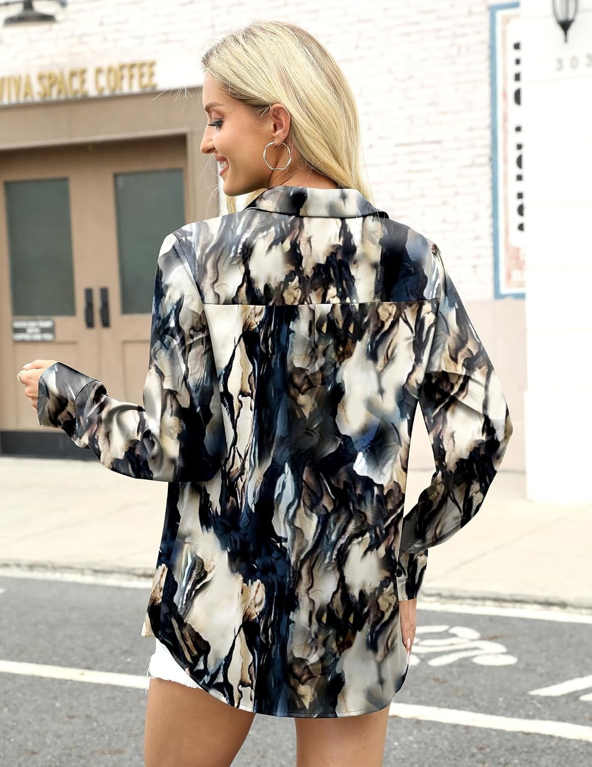 image:imageZeagoo Satin Blouses for Women Silk Button Down Shirts Long Sleeve TopsTie Dye