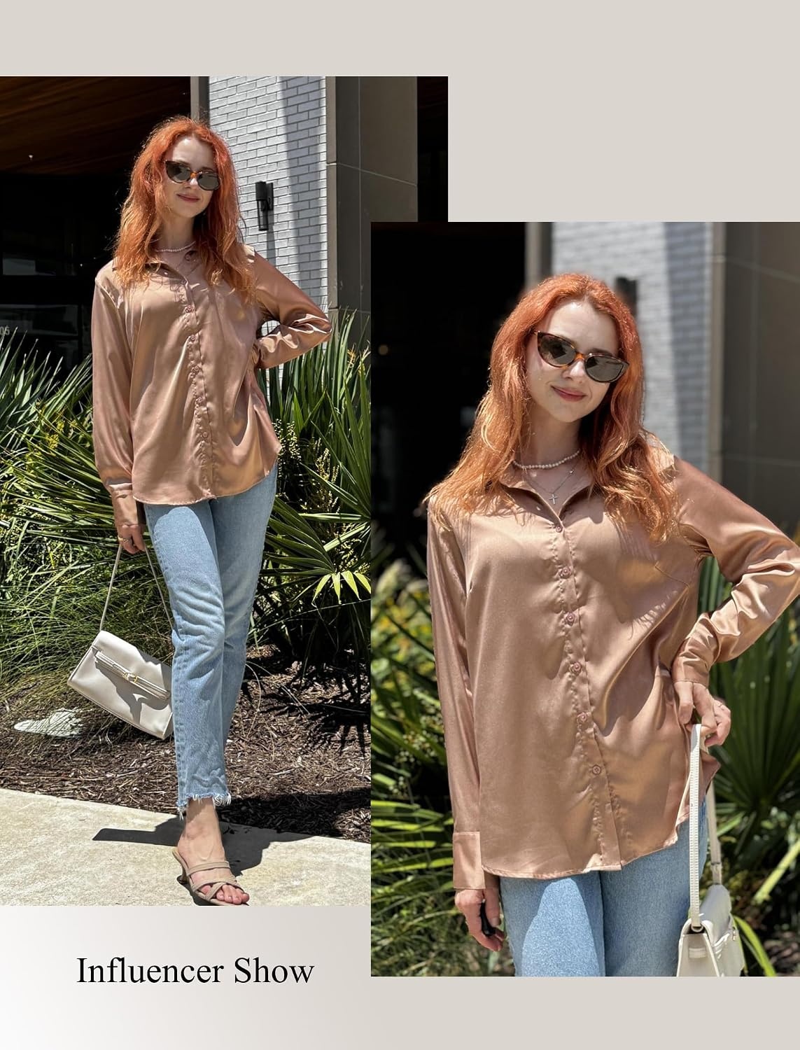 image:imageZeagoo Satin Blouses for Women Silk Button Down Shirts Long Sleeve TopsToffee