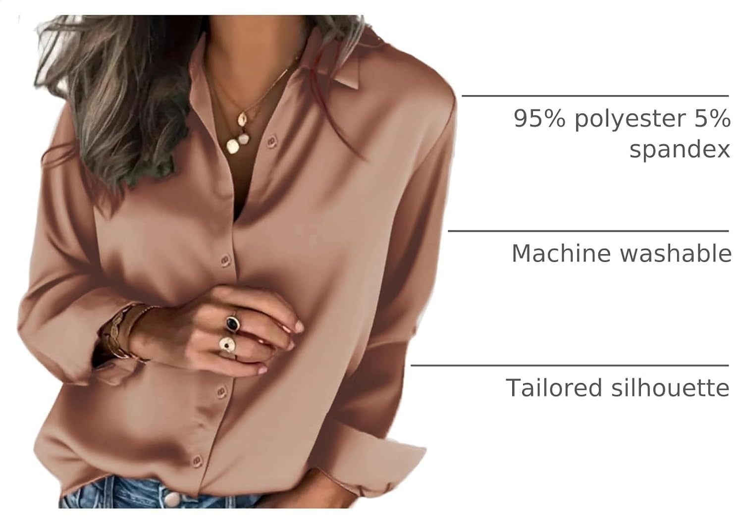 image:imageZeagoo Satin Blouses for Women Silk Button Down Shirts Long Sleeve TopsToffee