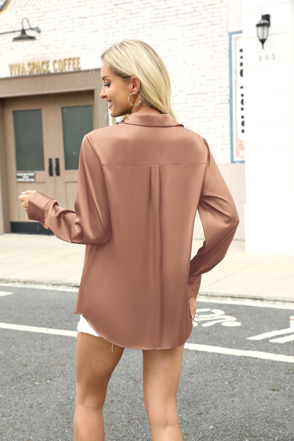 image:imageZeagoo Satin Blouses for Women Silk Button Down Shirts Long Sleeve TopsToffee