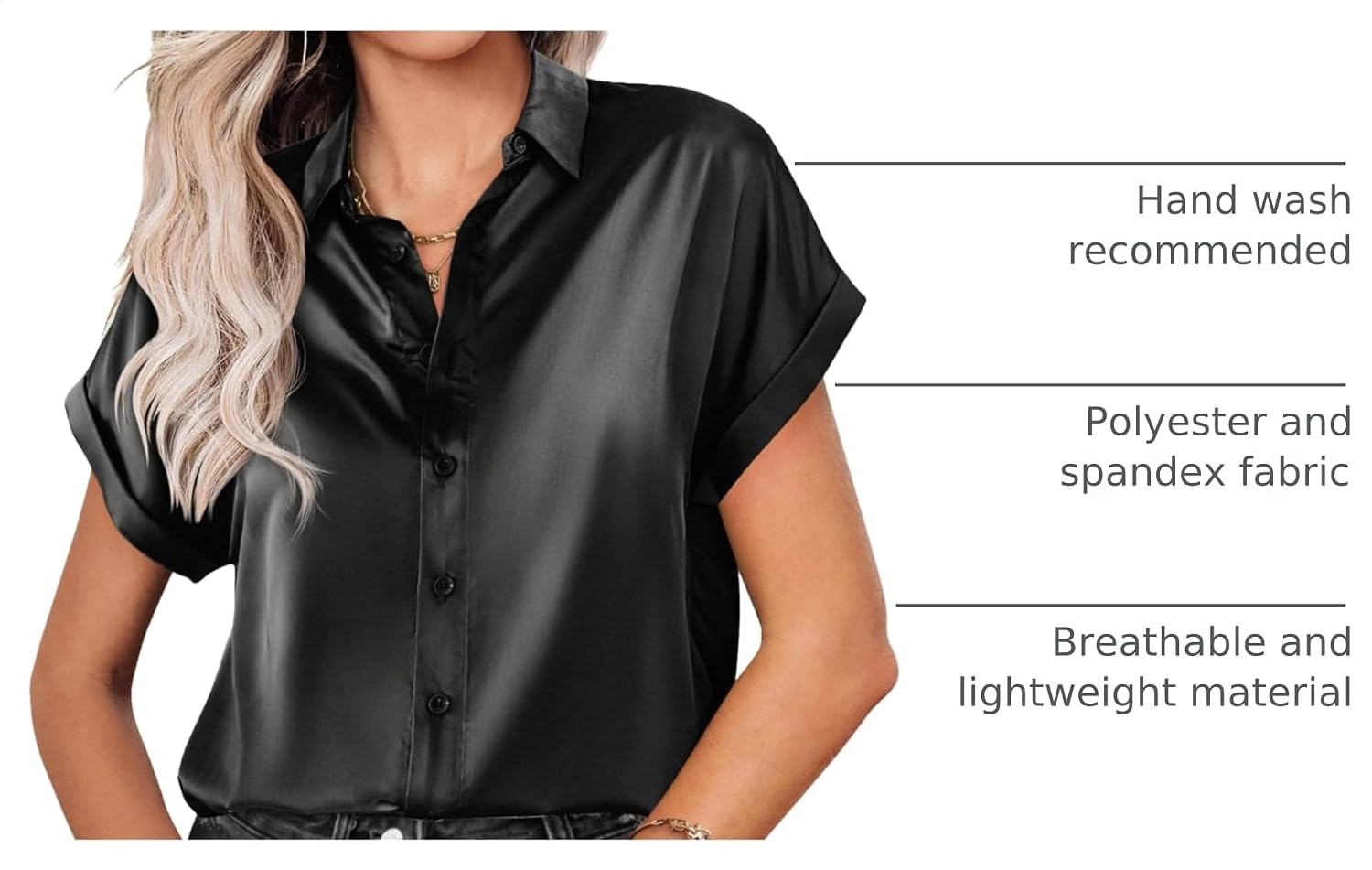 image:imageZeagoo Satin Blouses for Women Silk Button Down Shirts Short Sleeve Tops Work Business Casual Summer OutfitsBlack