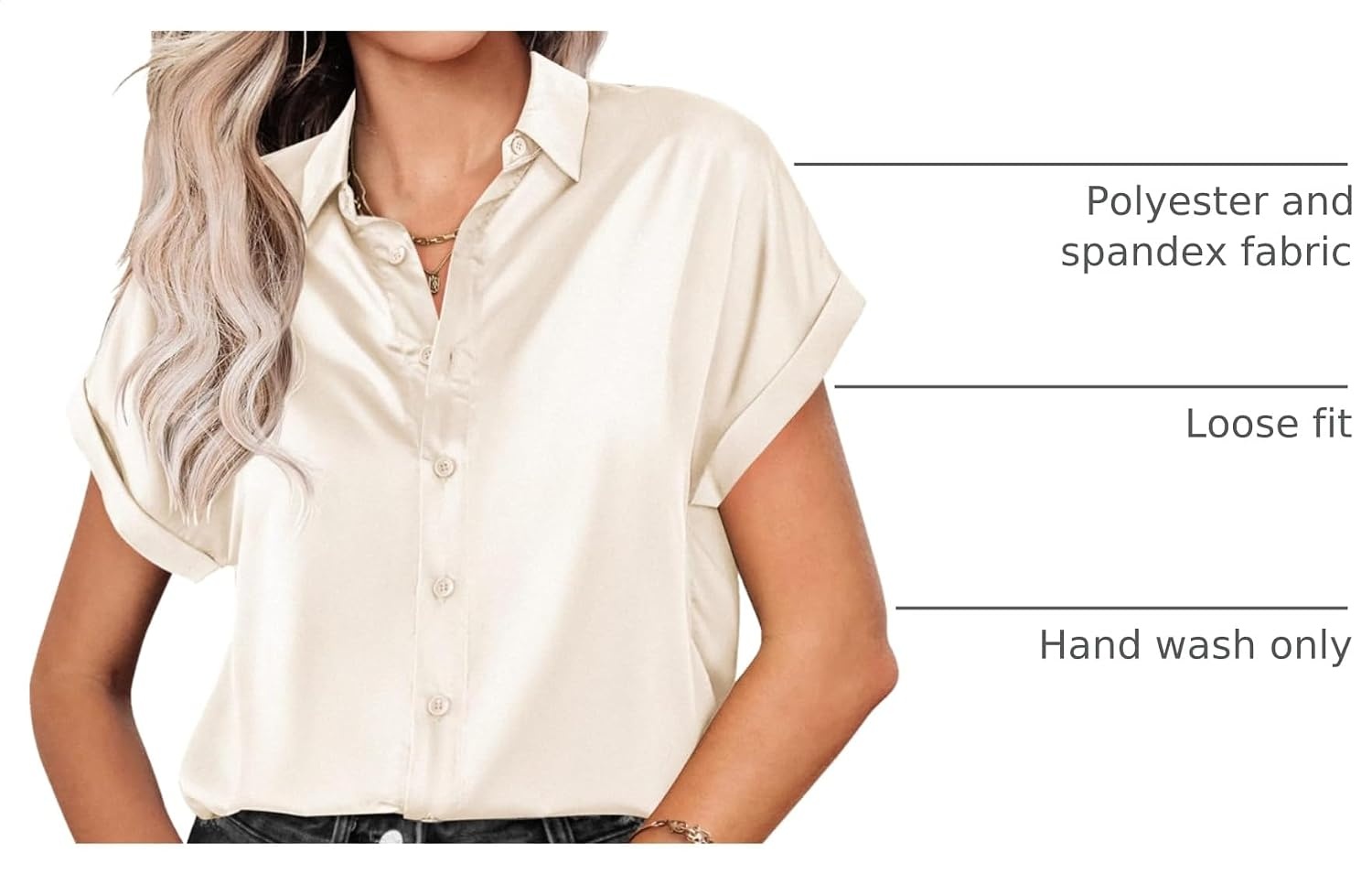 image:imageZeagoo Satin Blouses for Women Silk Button Down Shirts Short Sleeve Tops Work Business Casual Summer OutfitsCream