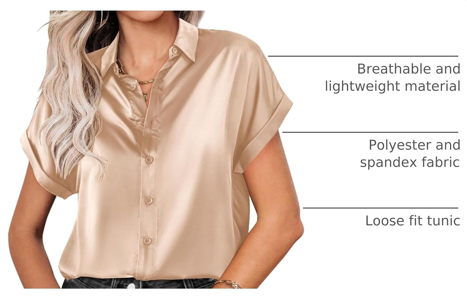image:imageZeagoo Satin Blouses for Women Silk Button Down Shirts Short Sleeve Tops Work Business Casual Summer OutfitsLight Brown