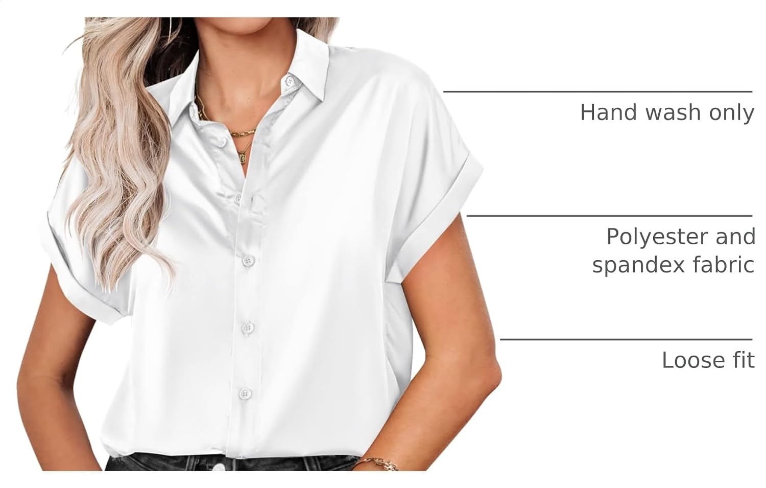 image:imageZeagoo Satin Blouses for Women Silk Button Down Shirts Short Sleeve Tops Work Business Casual Summer OutfitsWhite