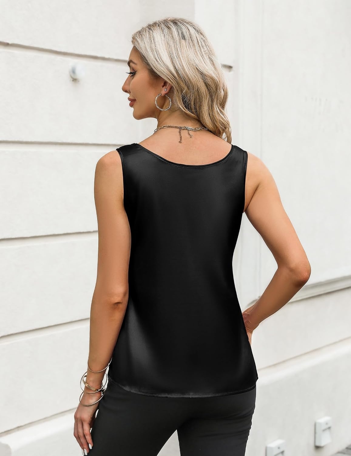 image:imageZeagoo Silk Satin Tank Tops for Women Scoop Neck Sleeveless Camisole TopsBlack