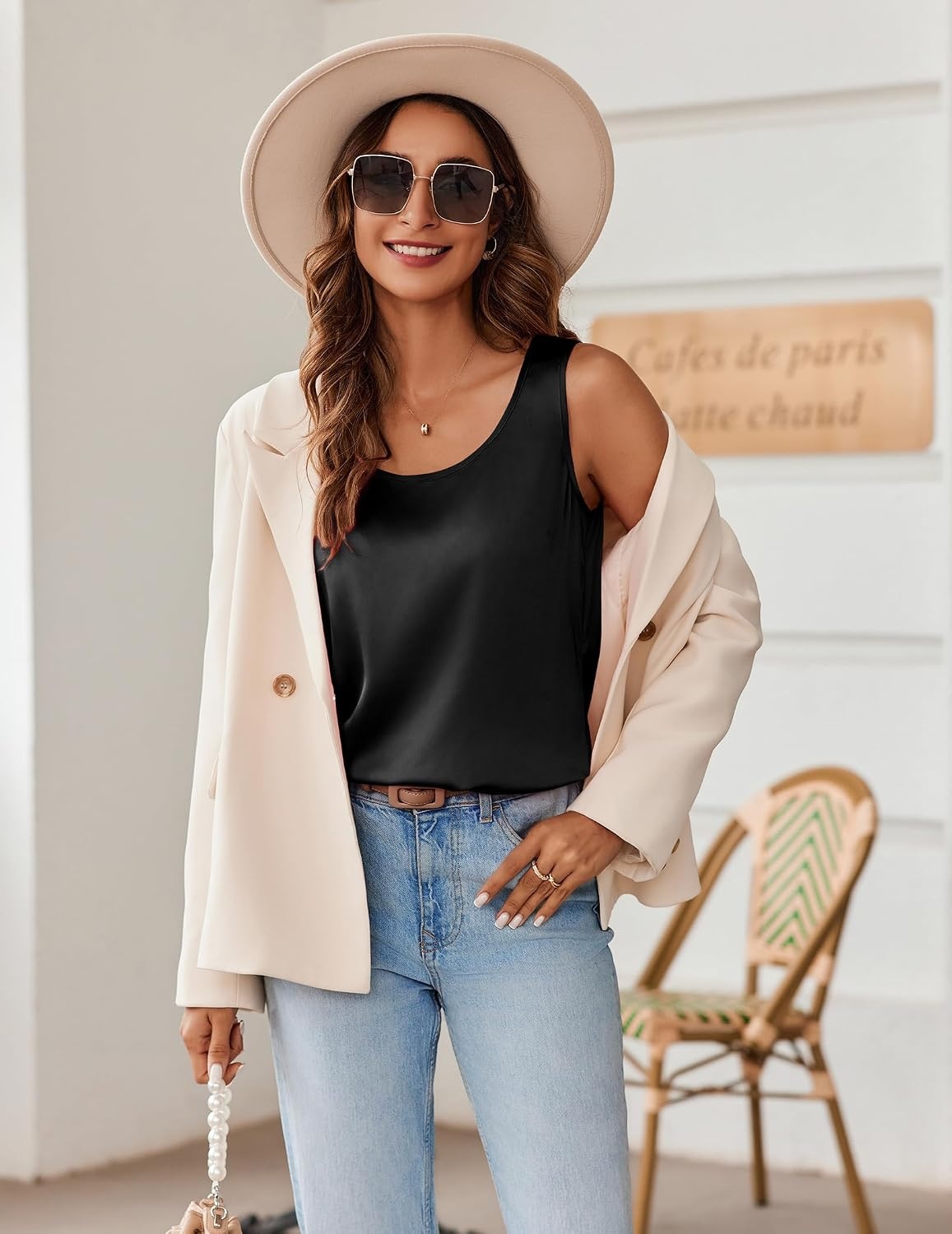 image:imageZeagoo Silk Satin Tank Tops for Women Scoop Neck Sleeveless Camisole TopsBlack