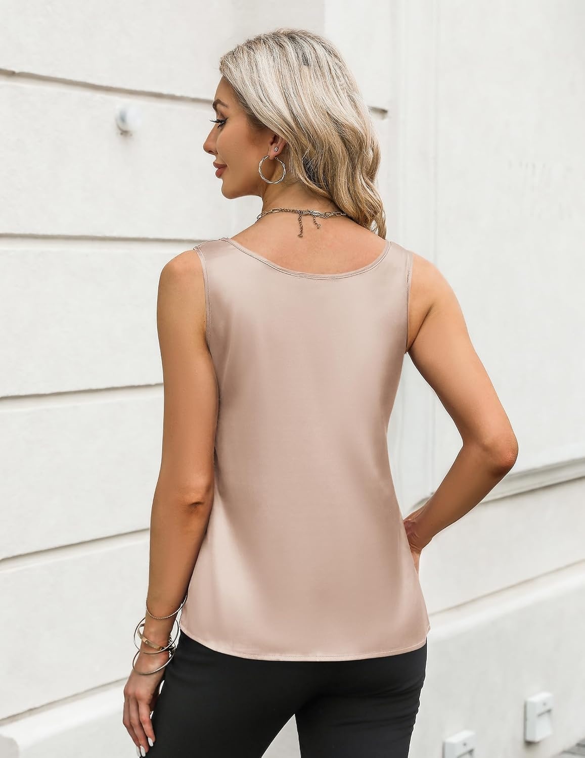 image:imageZeagoo Silk Satin Tank Tops for Women Scoop Neck Sleeveless Camisole TopsChampagne