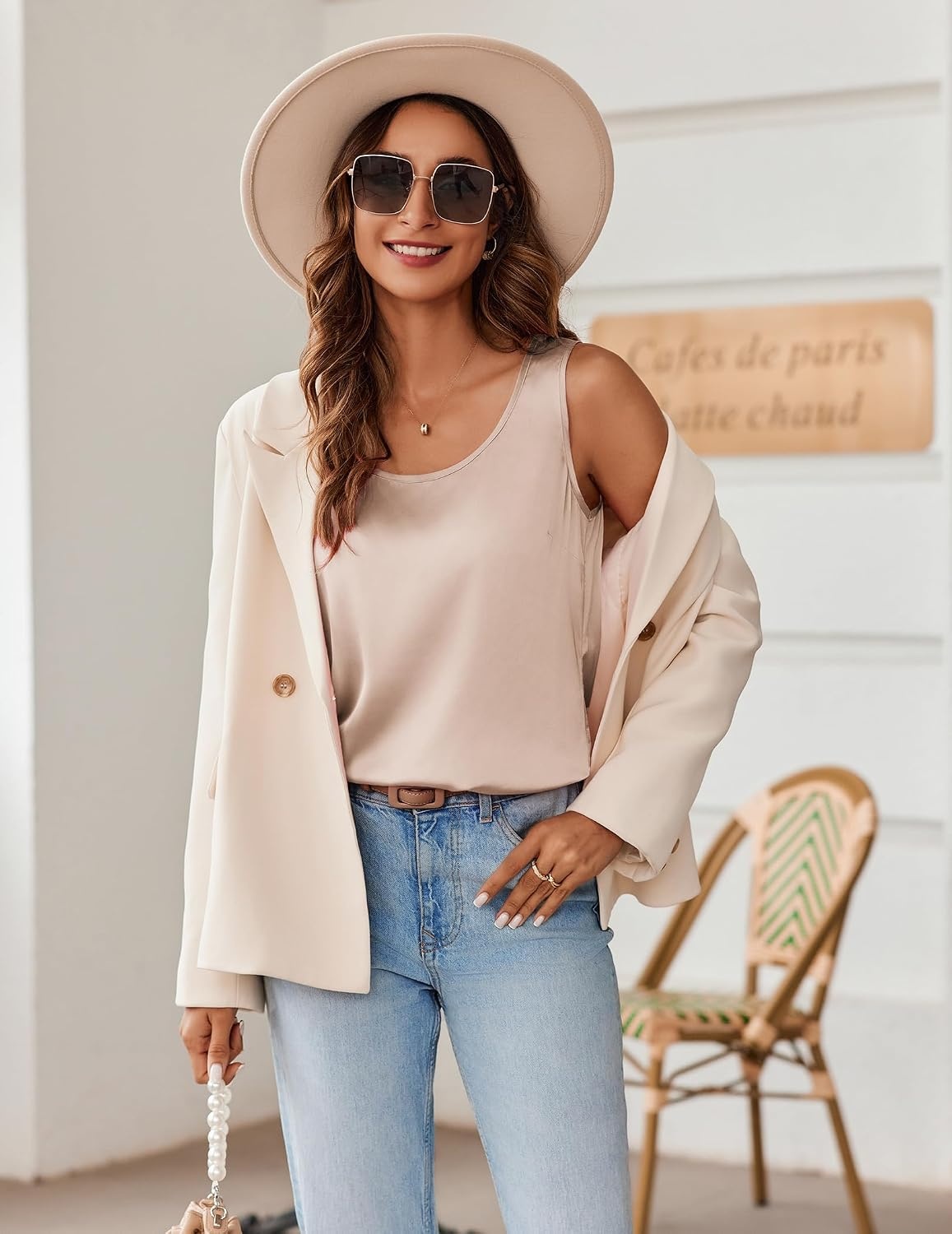 image:imageZeagoo Silk Satin Tank Tops for Women Scoop Neck Sleeveless Camisole TopsChampagne