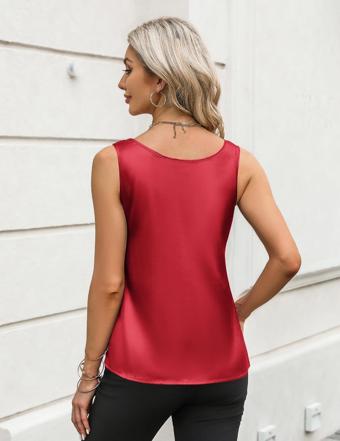 image:imageZeagoo Silk Satin Tank Tops for Women Scoop Neck Sleeveless Camisole TopsDeep Red