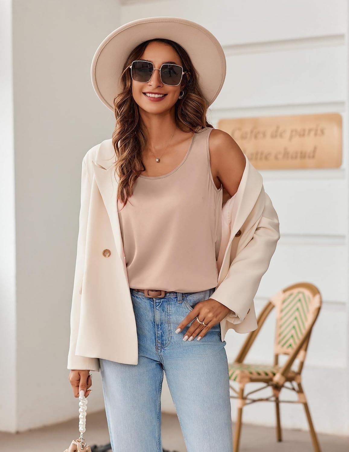 image:imageZeagoo Silk Satin Tank Tops for Women Scoop Neck Sleeveless Camisole TopsLight Khaki