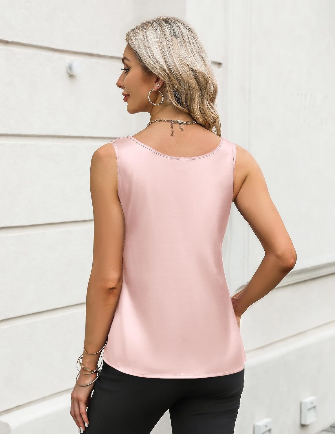 image:imageZeagoo Silk Satin Tank Tops for Women Scoop Neck Sleeveless Camisole TopsLight Pink