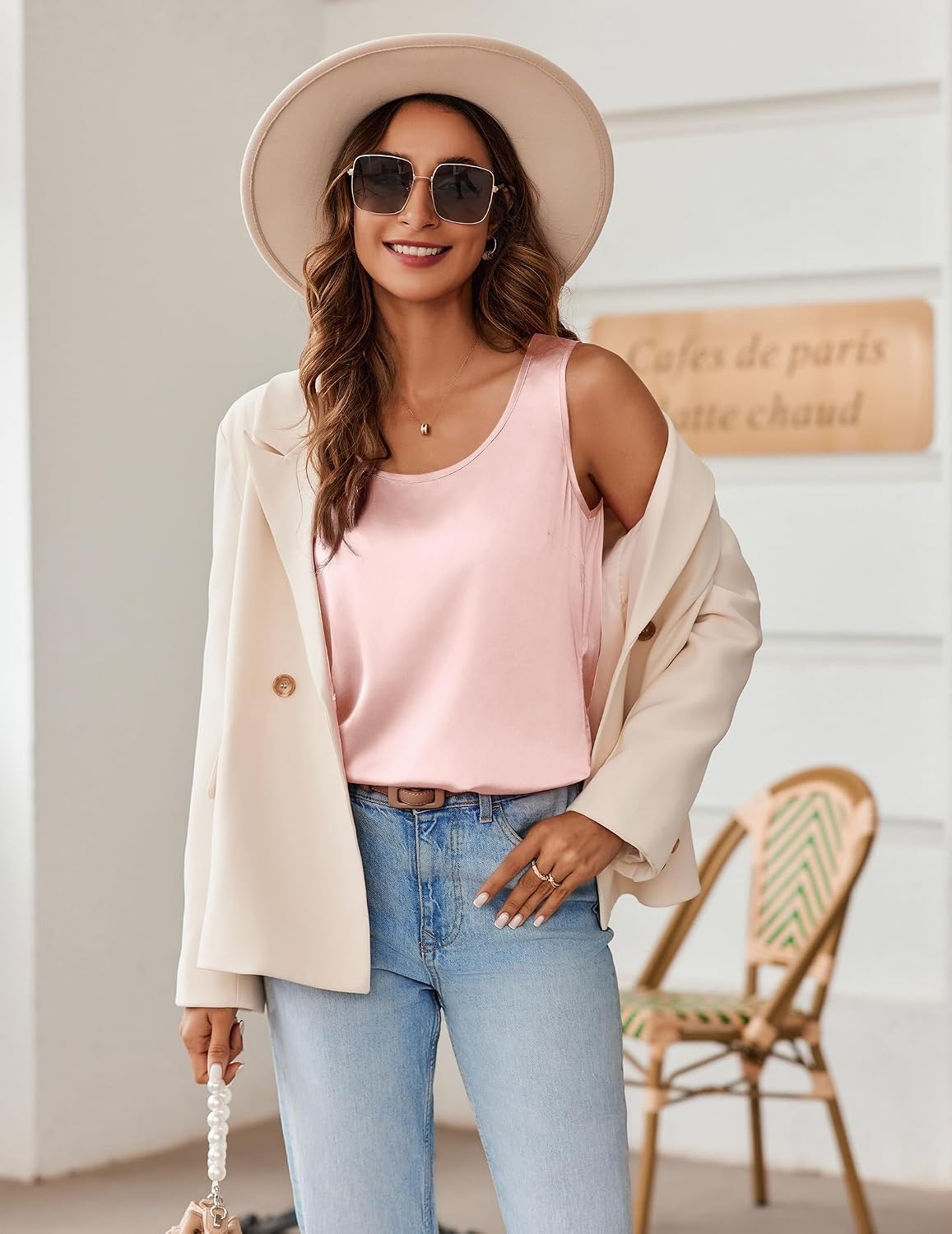 image:imageZeagoo Silk Satin Tank Tops for Women Scoop Neck Sleeveless Camisole TopsLight Pink