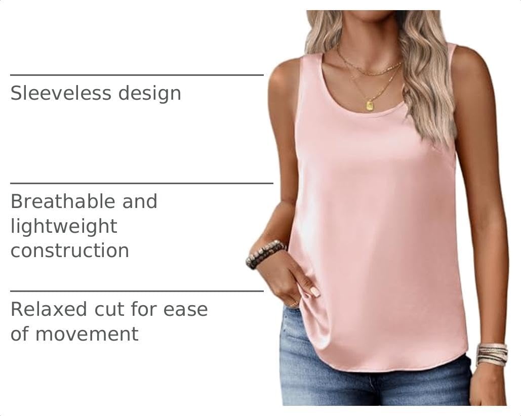 image:imageZeagoo Silk Satin Tank Tops for Women Scoop Neck Sleeveless Camisole TopsLight Pink