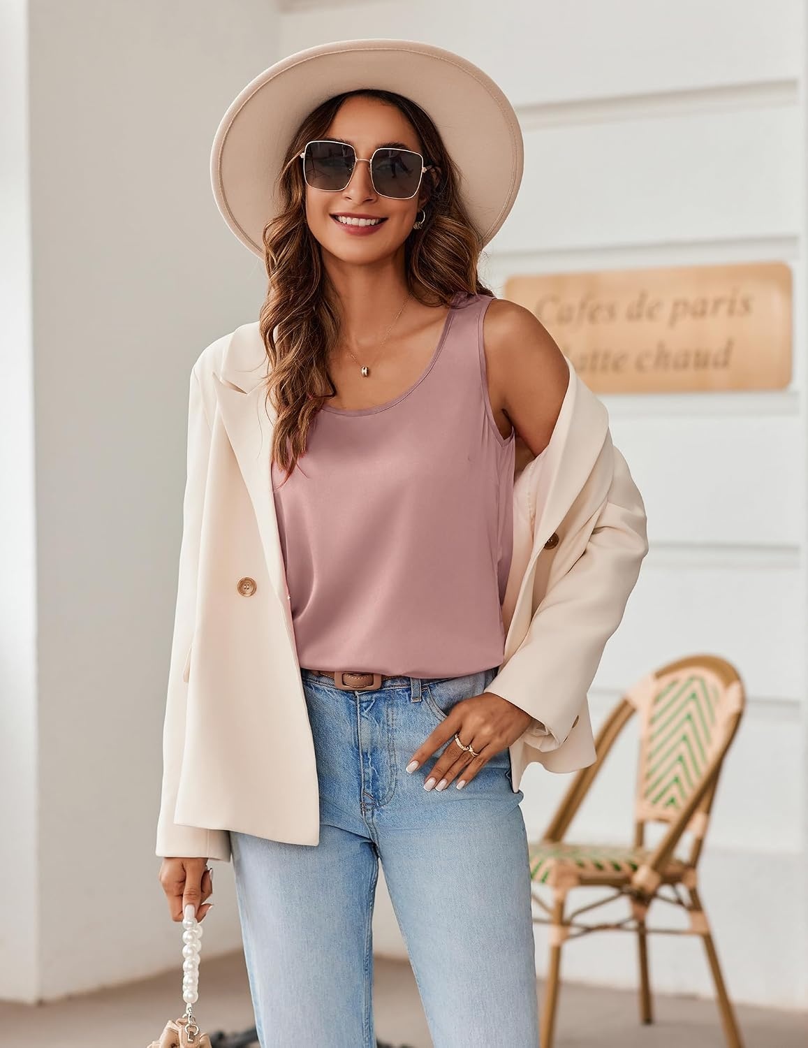 image:imageZeagoo Silk Satin Tank Tops for Women Scoop Neck Sleeveless Camisole TopsMauve Pink