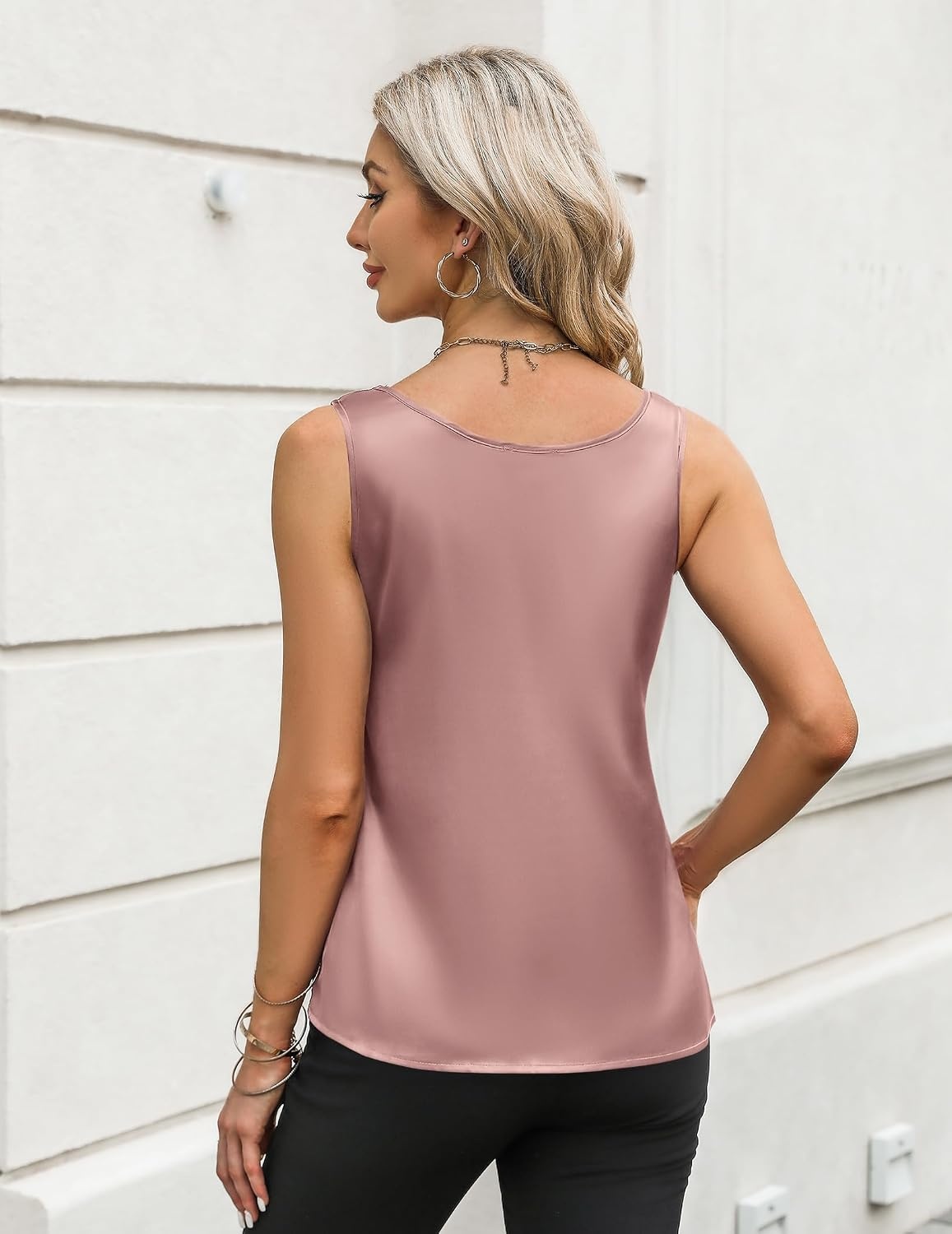 image:imageZeagoo Silk Satin Tank Tops for Women Scoop Neck Sleeveless Camisole TopsMauve Pink