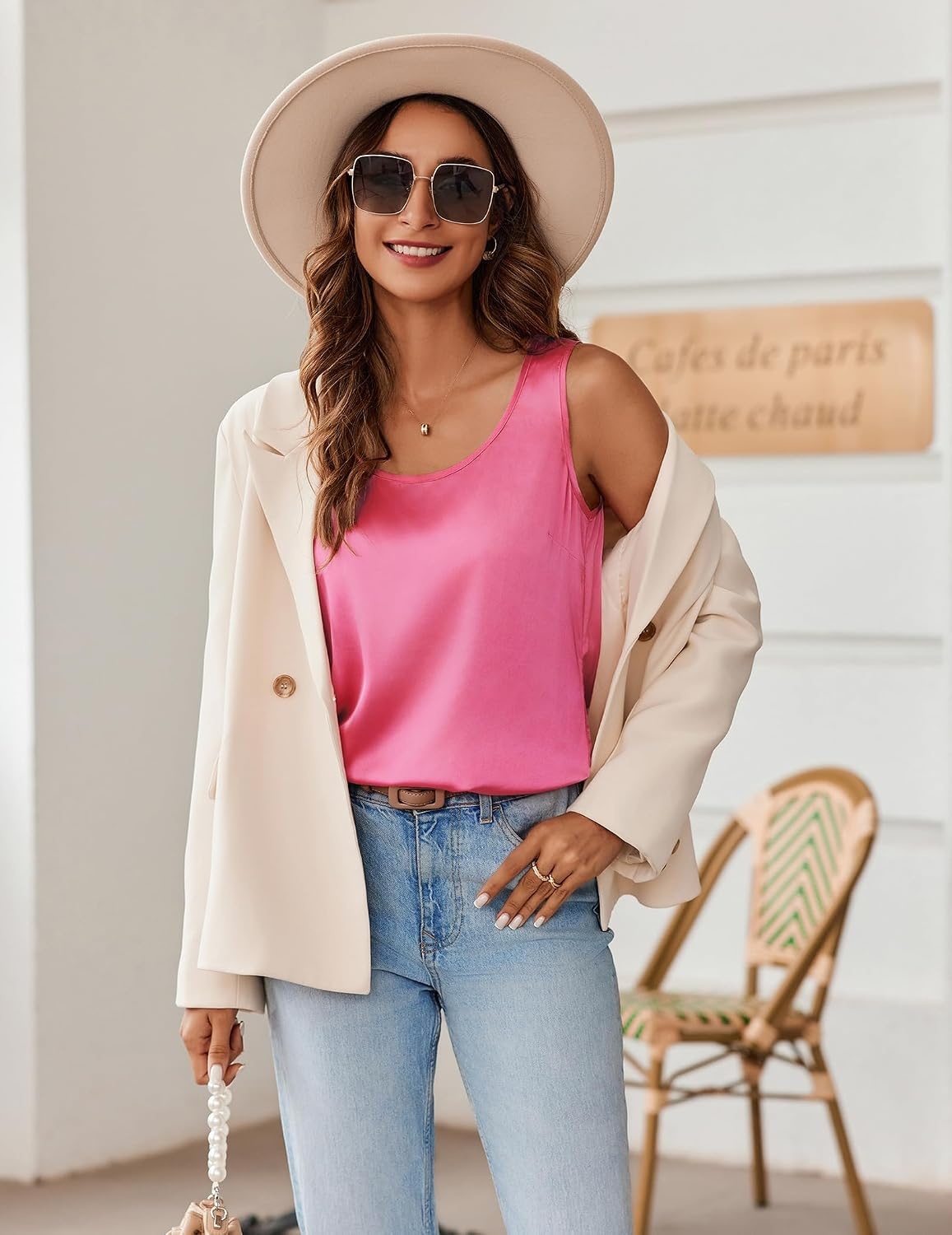 image:imageZeagoo Silk Satin Tank Tops for Women Scoop Neck Sleeveless Camisole TopsPeach Pink