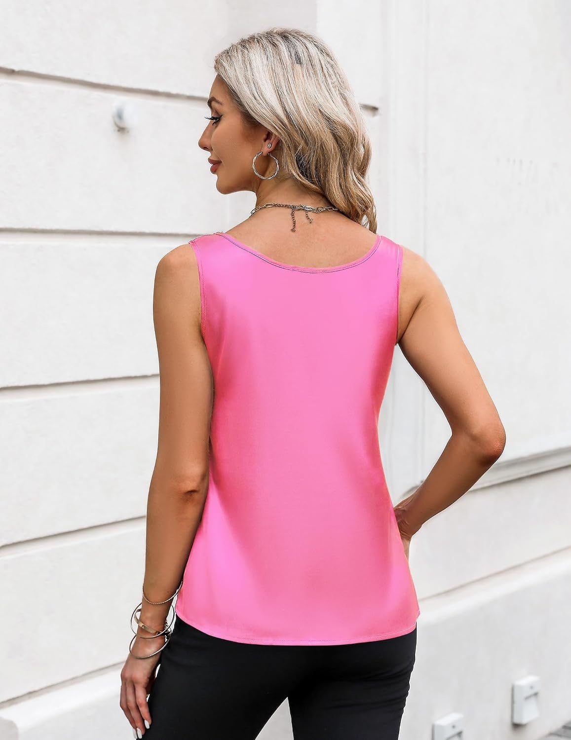 image:imageZeagoo Silk Satin Tank Tops for Women Scoop Neck Sleeveless Camisole TopsPeach Pink