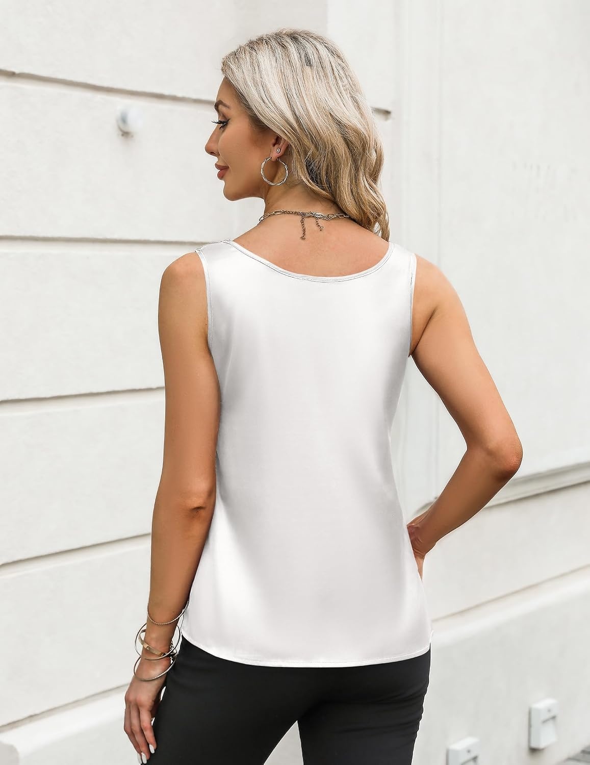 image:imageZeagoo Silk Satin Tank Tops for Women Scoop Neck Sleeveless Camisole TopsWhite