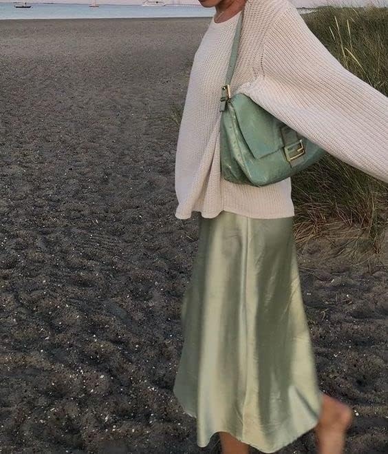 image:imageZeagoo Skirts for Women High Waist Skirt Elegant Midi Skirt SatinApple Green