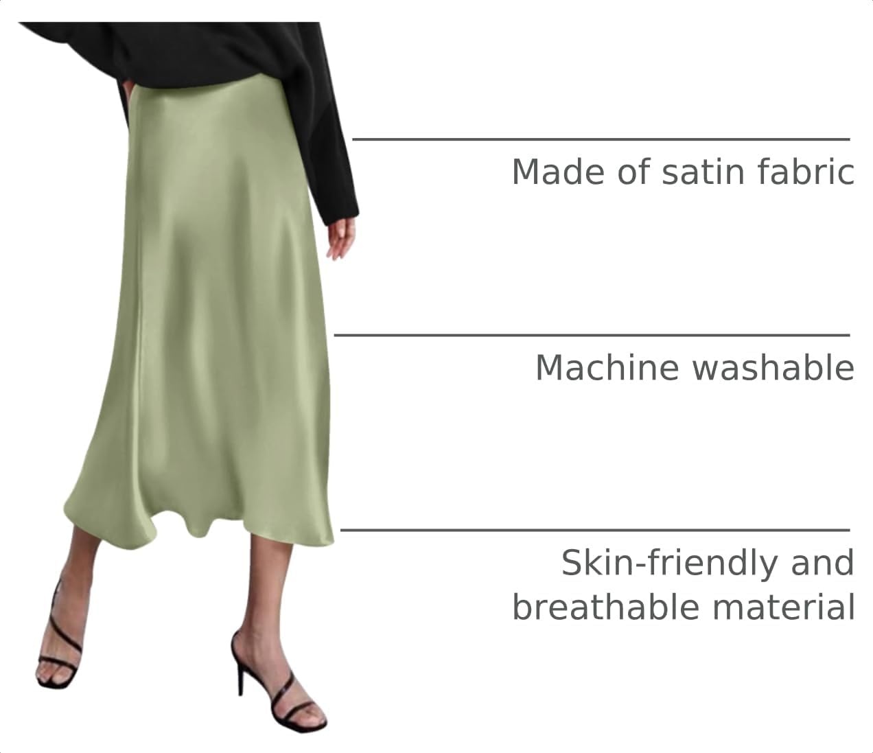 image:imageZeagoo Skirts for Women High Waist Skirt Elegant Midi Skirt SatinApple Green