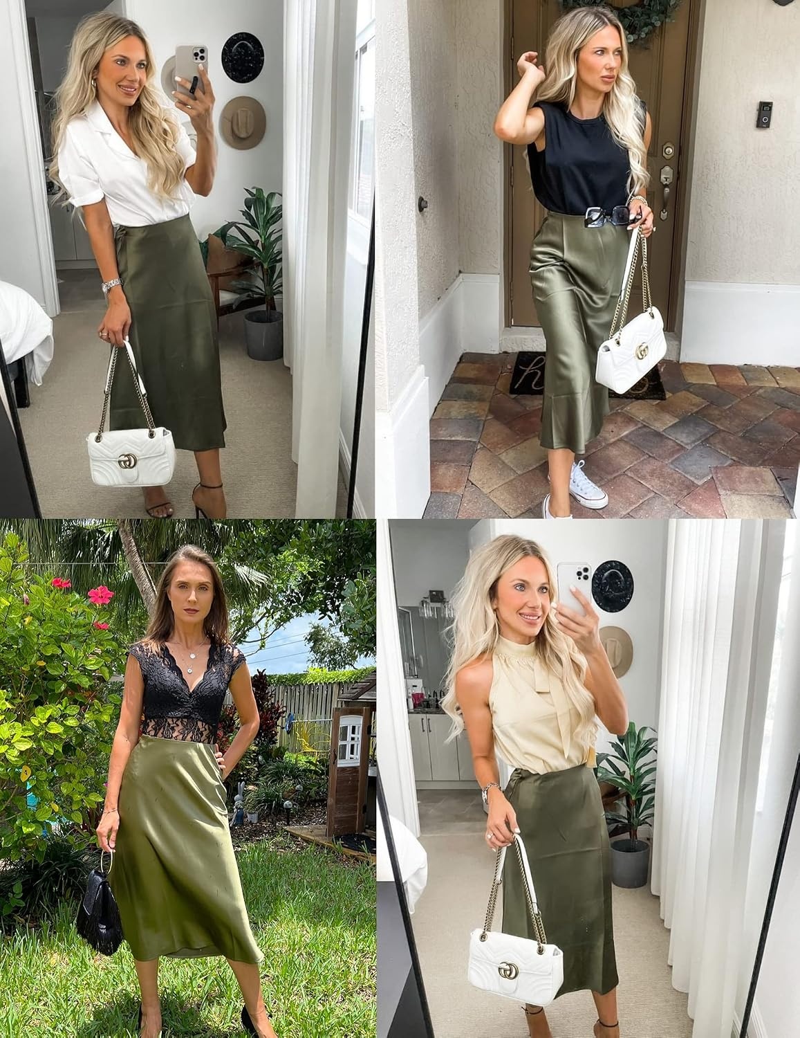 image:imageZeagoo Skirts for Women High Waist Skirt Elegant Midi Skirt SatinArmy Green