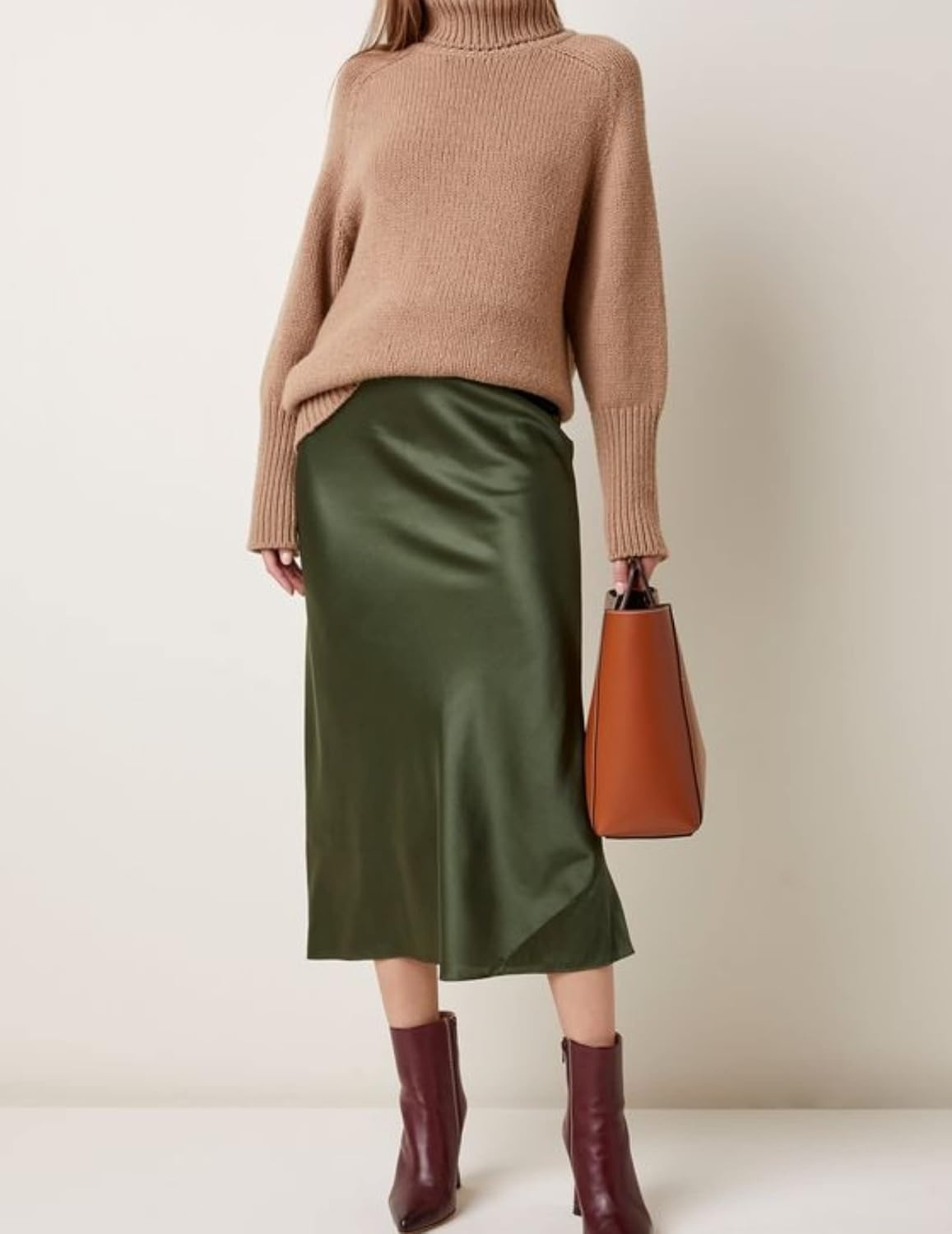 image:imageZeagoo Skirts for Women High Waist Skirt Elegant Midi Skirt SatinArmy Green