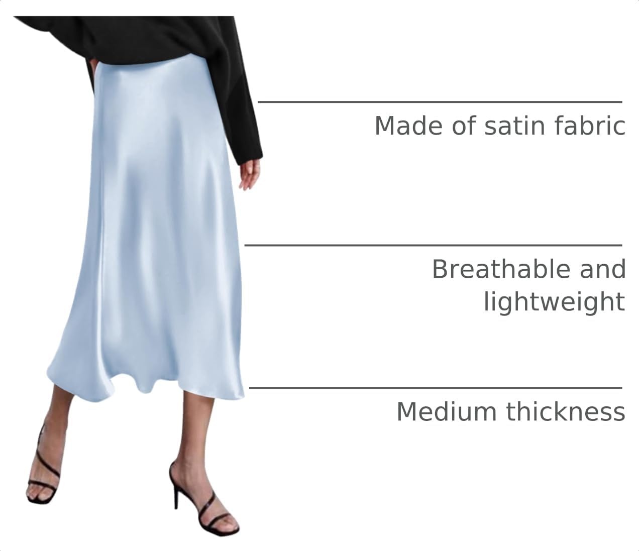 image:imageZeagoo Skirts for Women High Waist Skirt Elegant Midi Skirt SatinBaby Blue
