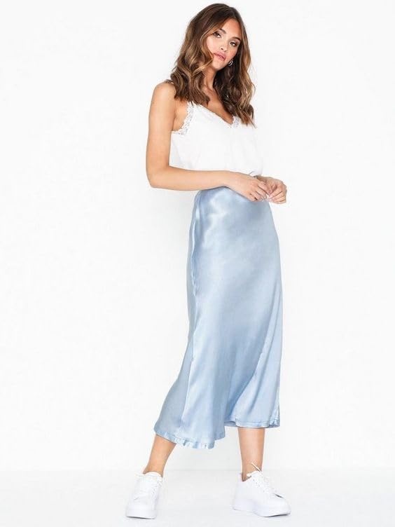 image:imageZeagoo Skirts for Women High Waist Skirt Elegant Midi Skirt SatinBaby Blue