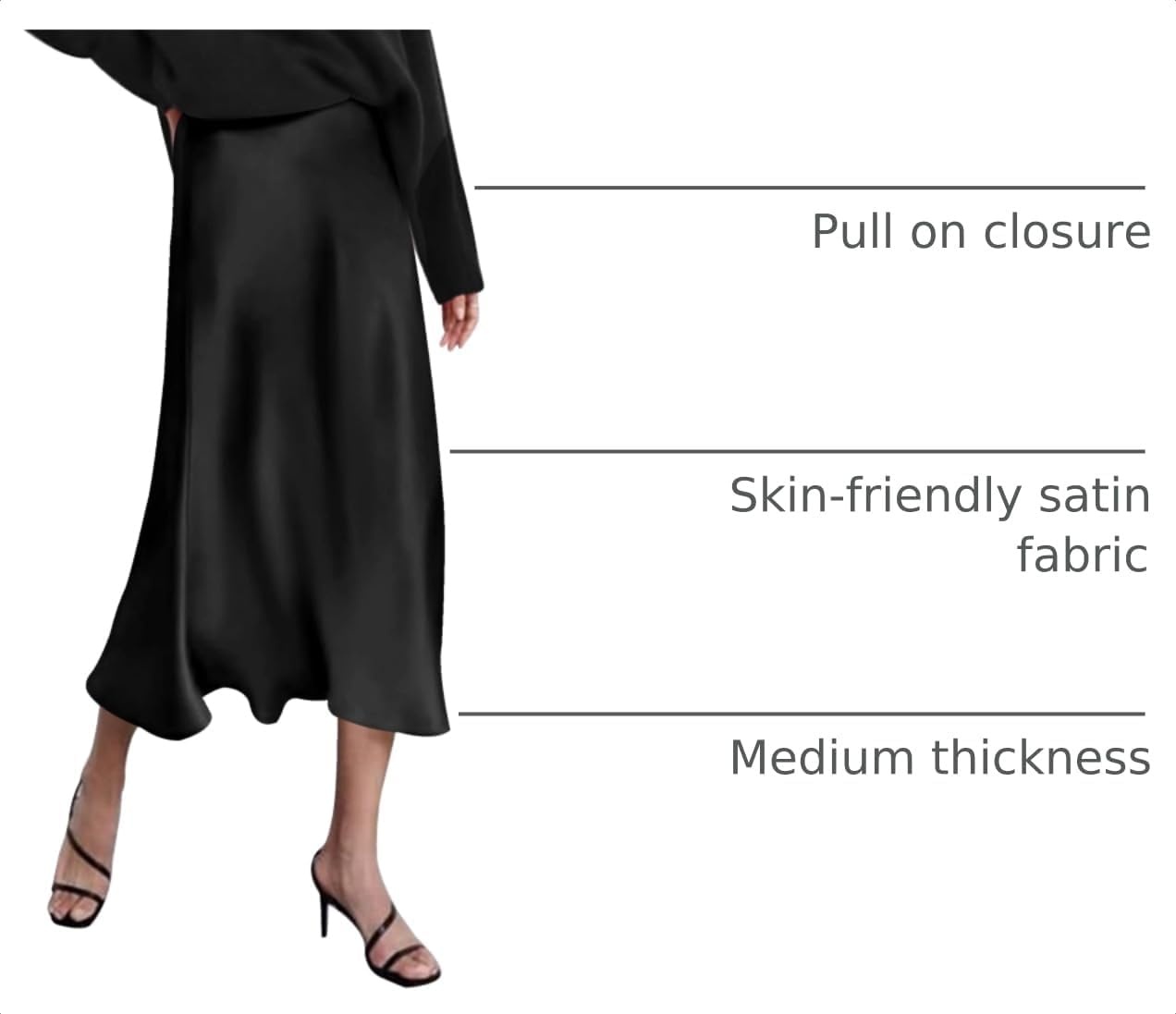 image:imageZeagoo Skirts for Women High Waist Skirt Elegant Midi Skirt SatinBlack