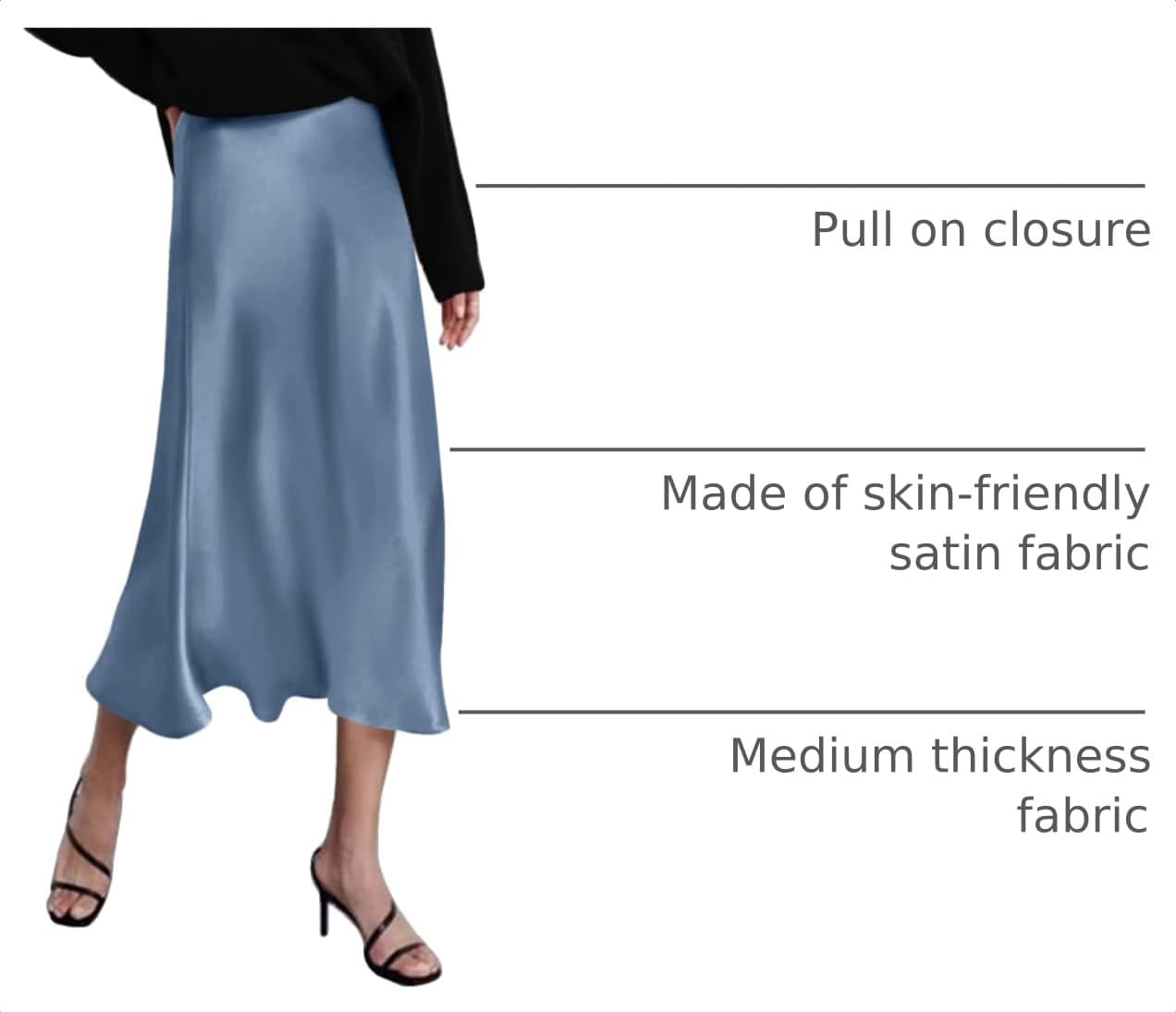 image:imageZeagoo Skirts for Women High Waist Skirt Elegant Midi Skirt SatinClear Blue