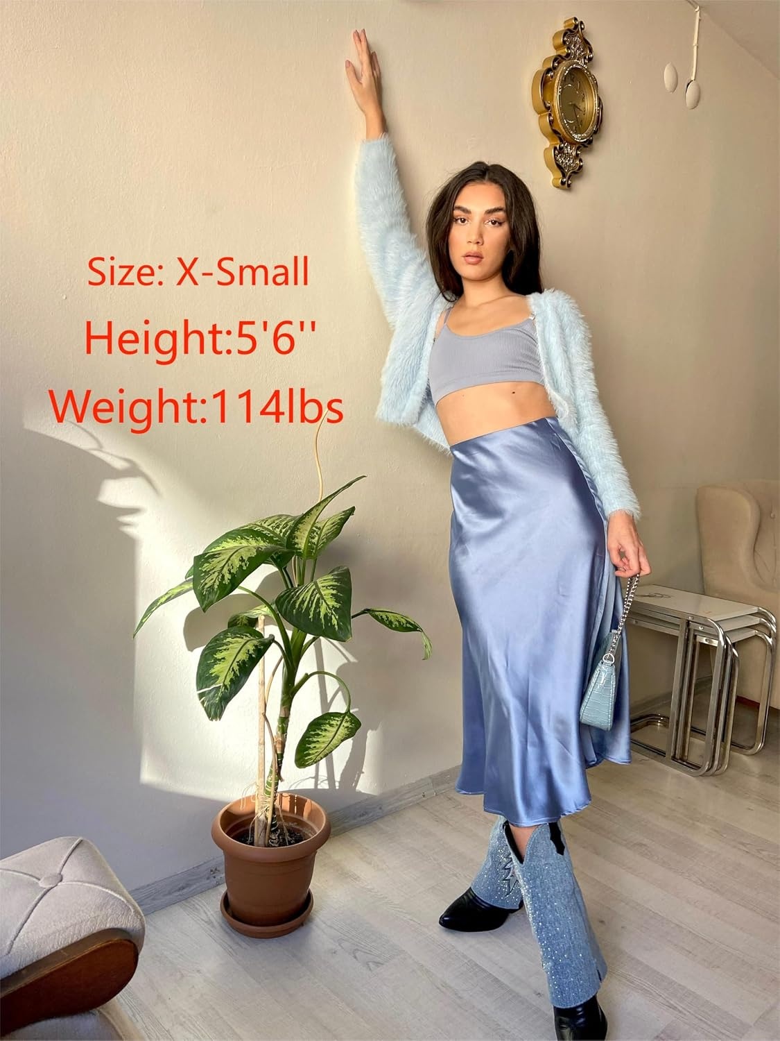 image:imageZeagoo Skirts for Women High Waist Skirt Elegant Midi Skirt SatinClear Blue