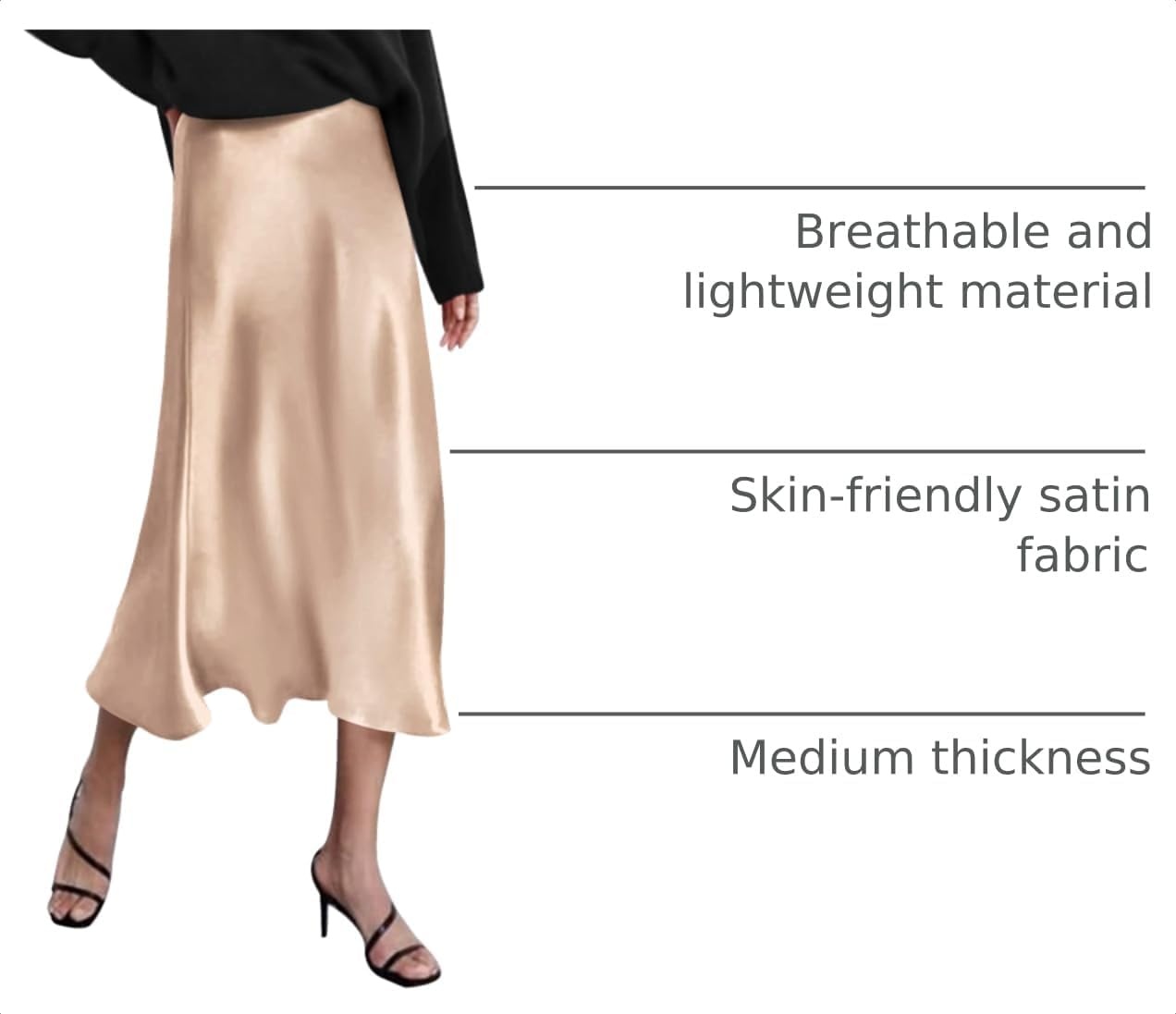 image:imageZeagoo Skirts for Women High Waist Skirt Elegant Midi Skirt SatinCracker Khaki
