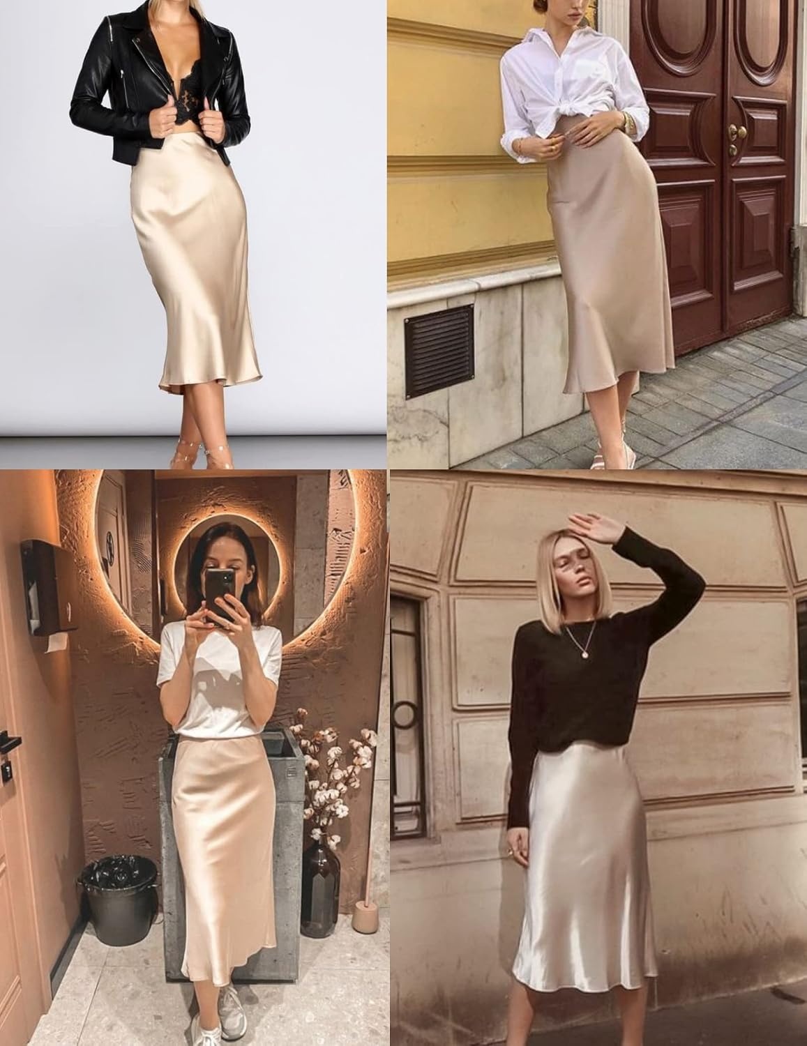 image:imageZeagoo Skirts for Women High Waist Skirt Elegant Midi Skirt SatinCracker Khaki