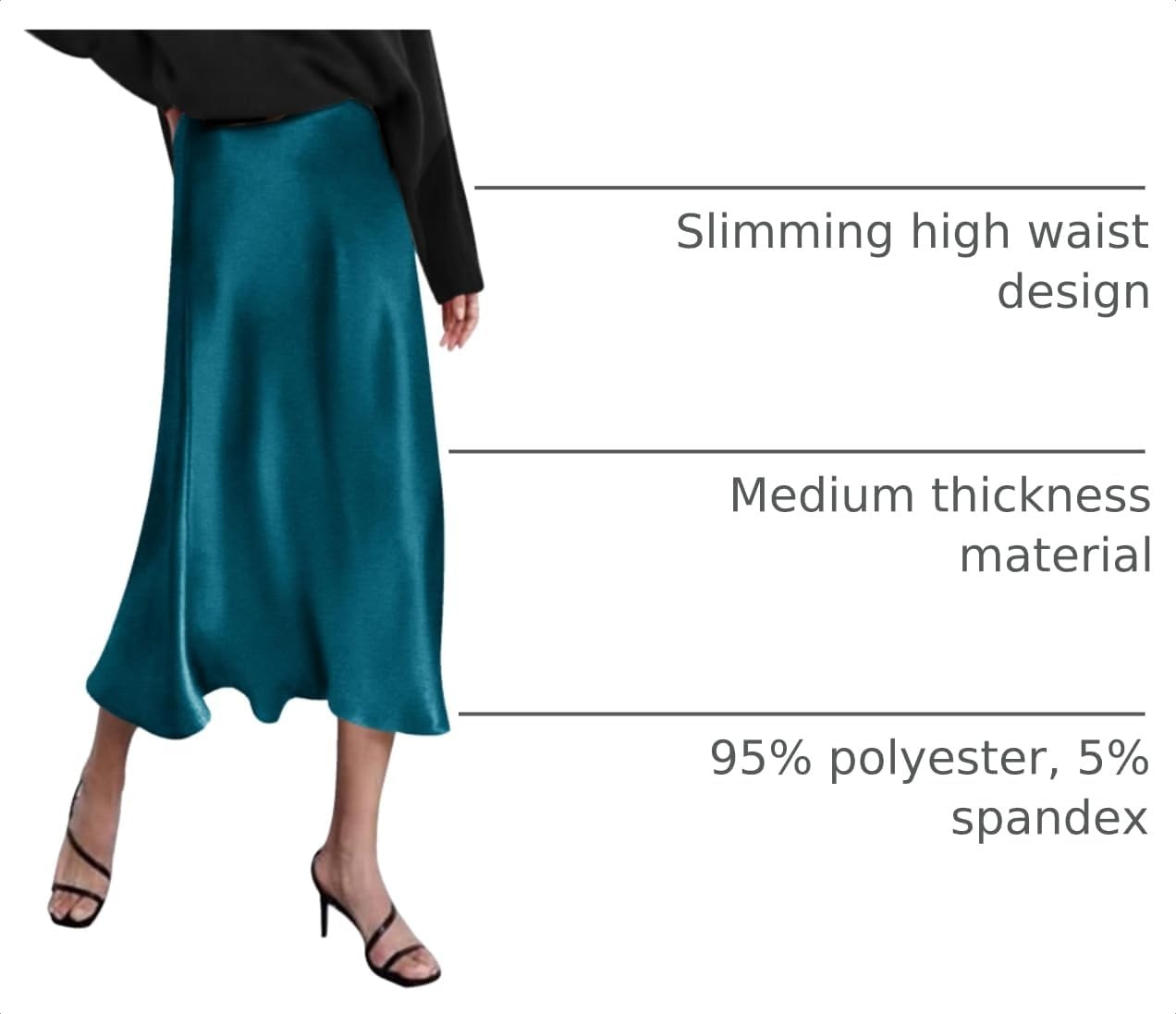 image:imageZeagoo Skirts for Women High Waist Skirt Elegant Midi Skirt SatinDark Blue